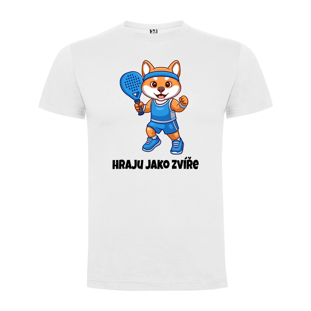 PÁNSKÉ TRIČKO PADEL HRAJU JAKO ZVÍŘE výběr ze 3 obrázků, možnost personalizace potisk jen dopředu Bílá