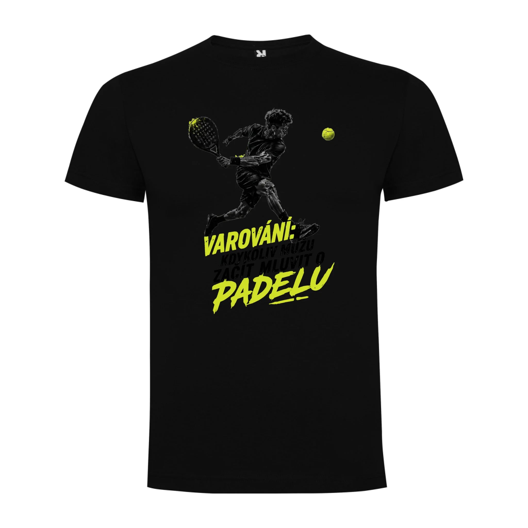 PÁNSKÉ TRIČKO PADEL VAROVÁNÍ možnost personalizace jen motiv dopředu Černá