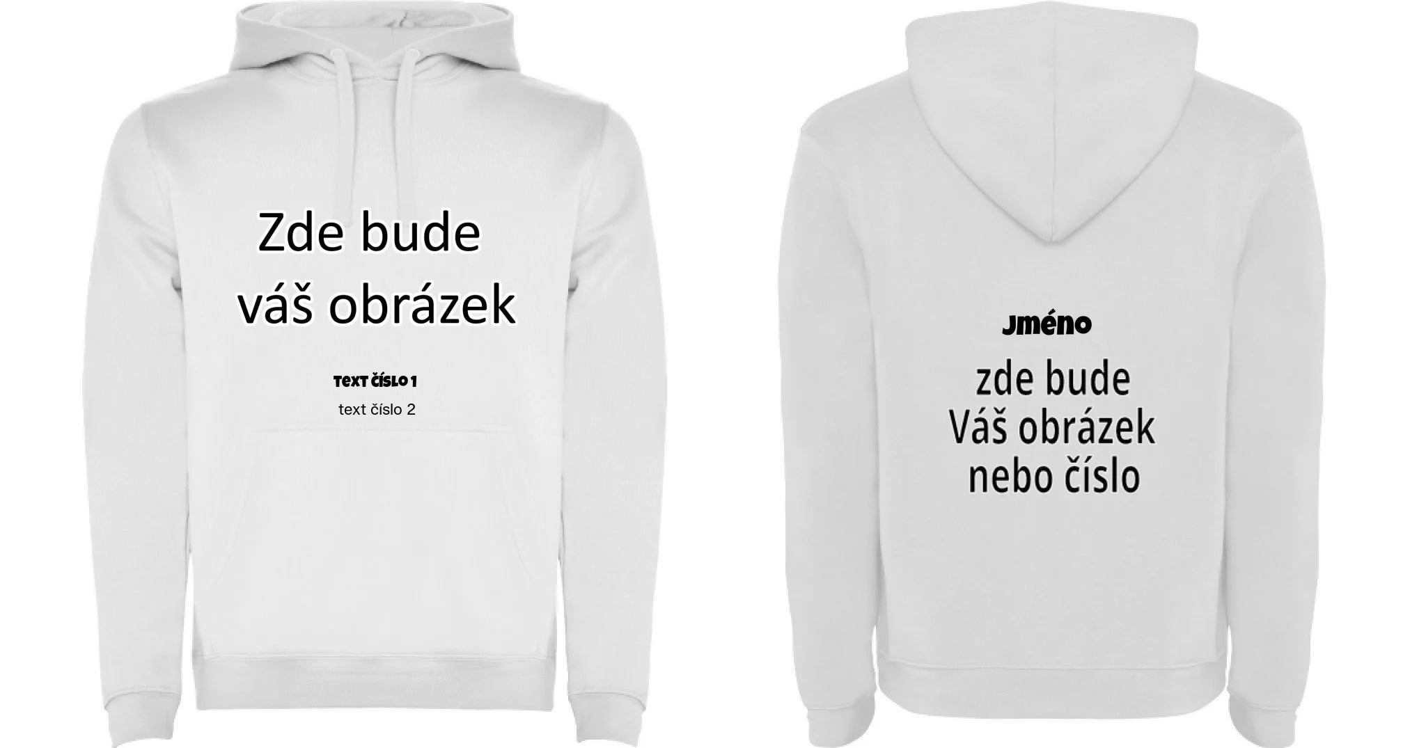PÁNSKÁ MIKINA s kapucí s vaším motivem/fotkou potisk dopředu i na záda Bílá