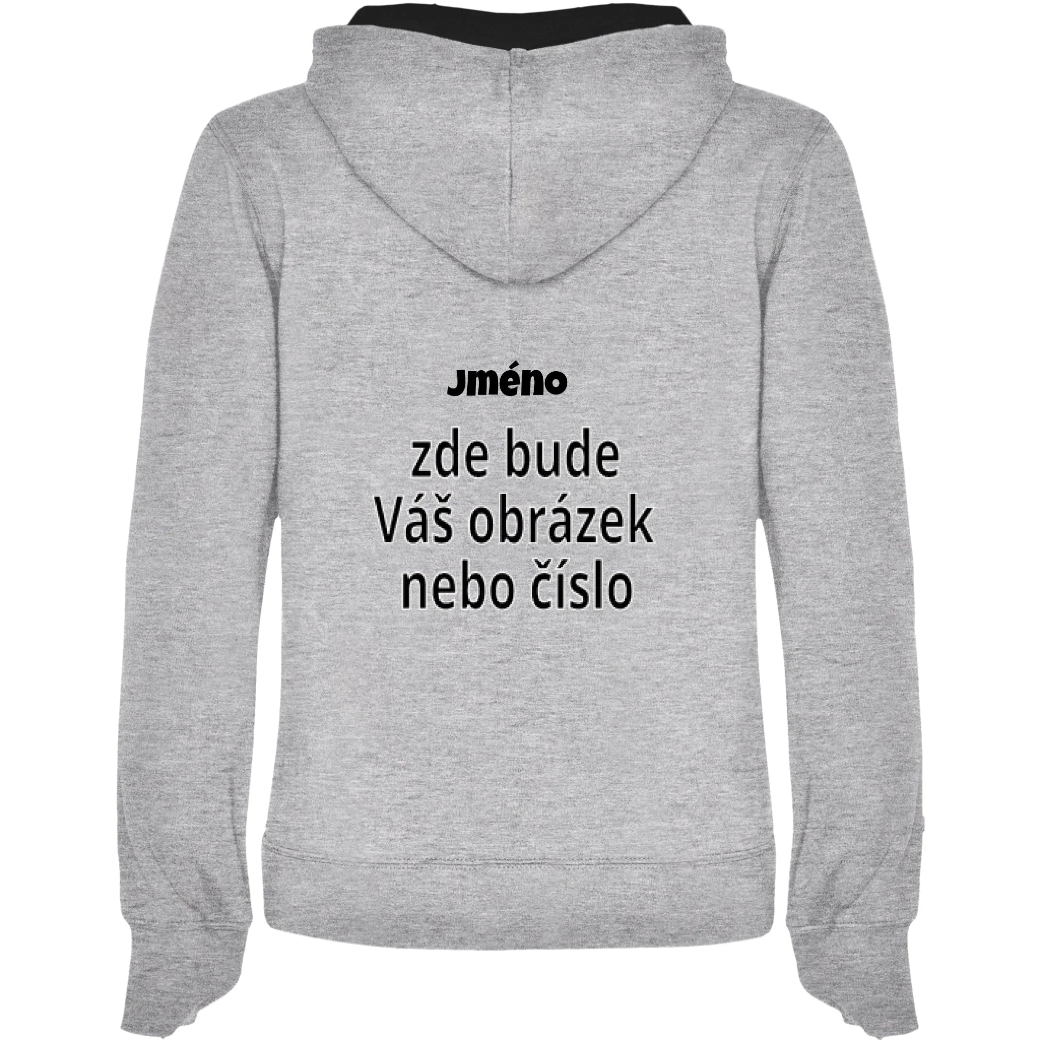 DÁMSKÁ MIKINA s kapucí s vaším motivem/fotkou potisk jen záda Melír černá