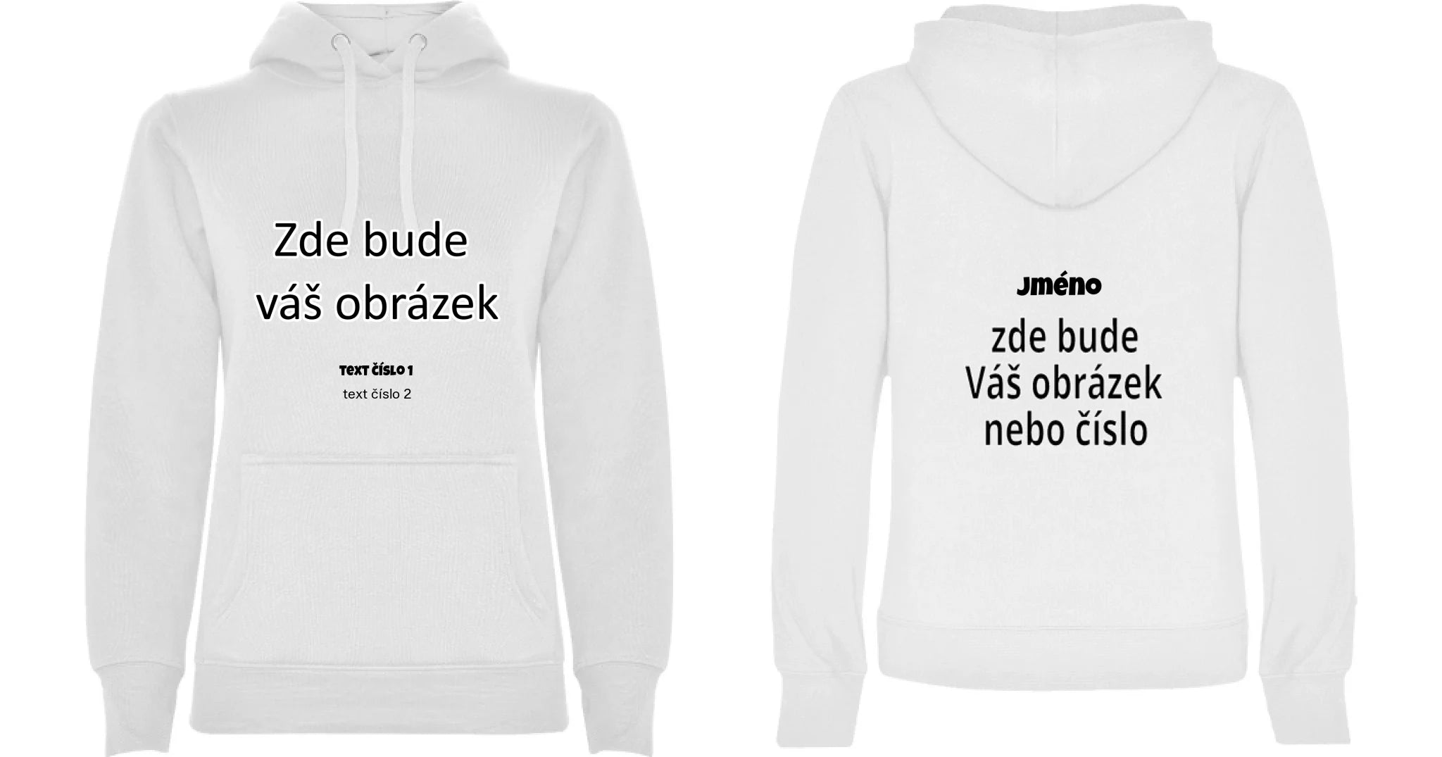 DÁMSKÁ MIKINA s kapucí s vaším motivem/fotkou potisk dopředu i na záda Bílá