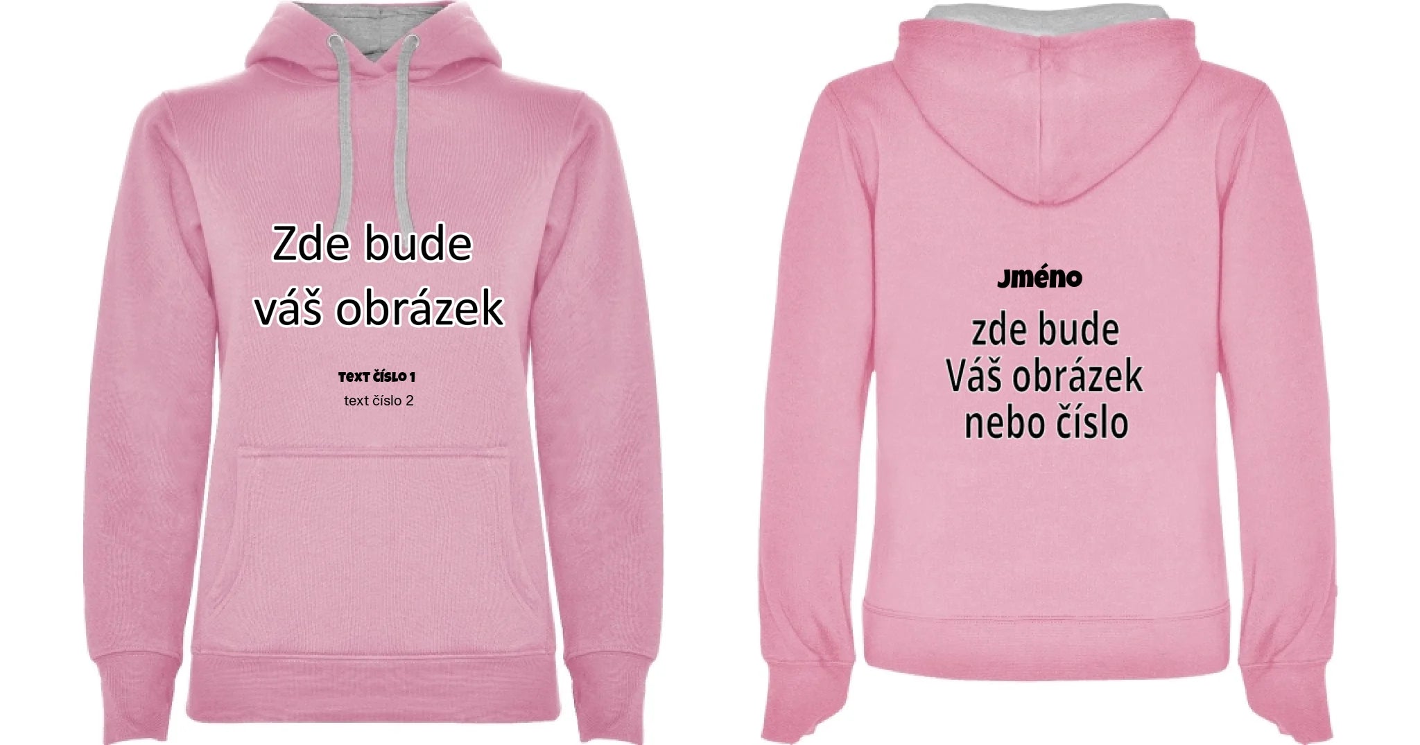 DÁMSKÁ MIKINA s kapucí s vaším motivem/fotkou potisk dopředu i na záda Růžová melír