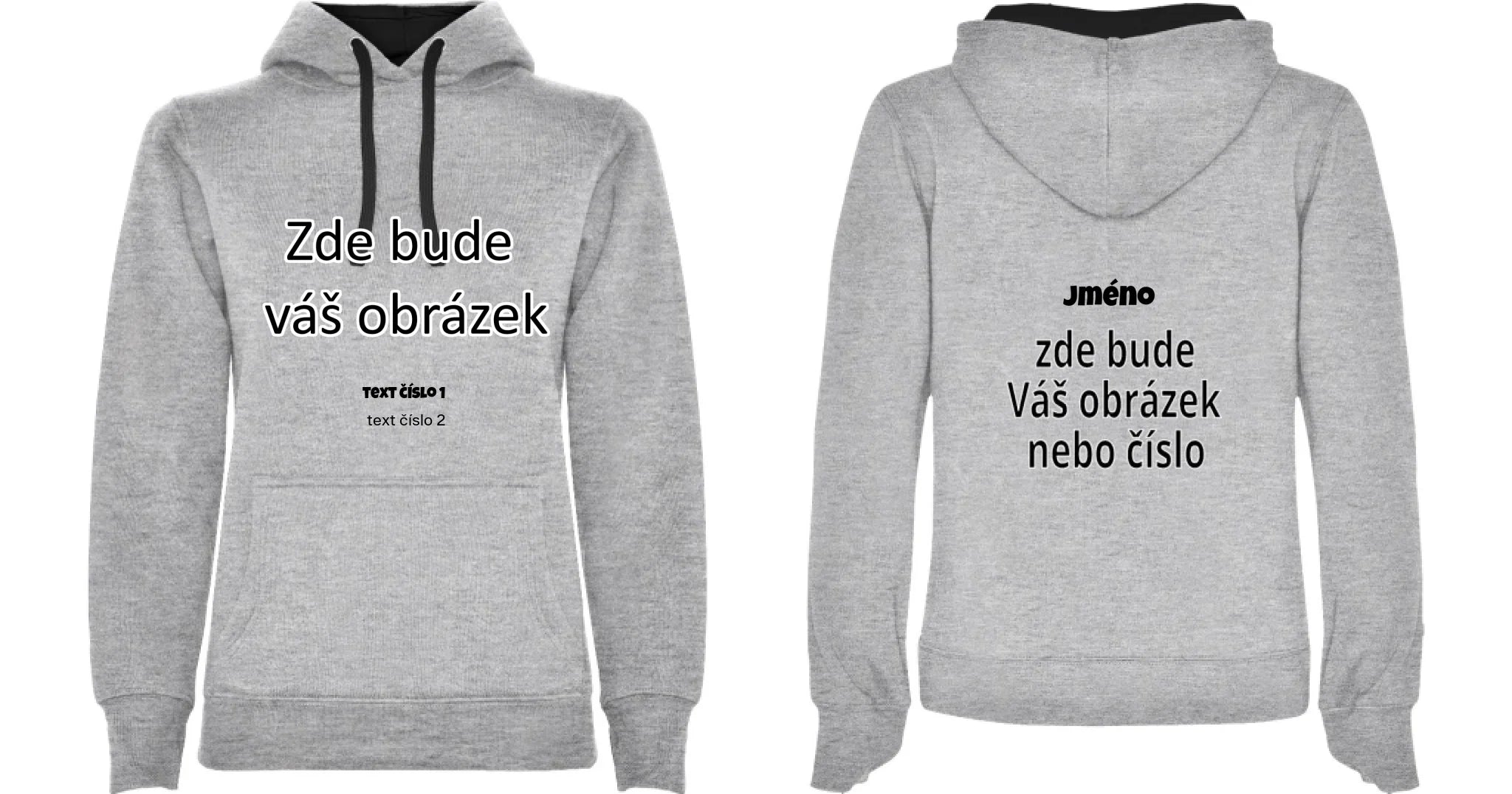 DÁMSKÁ MIKINA s kapucí s vaším motivem/fotkou potisk dopředu i na záda Melír černá