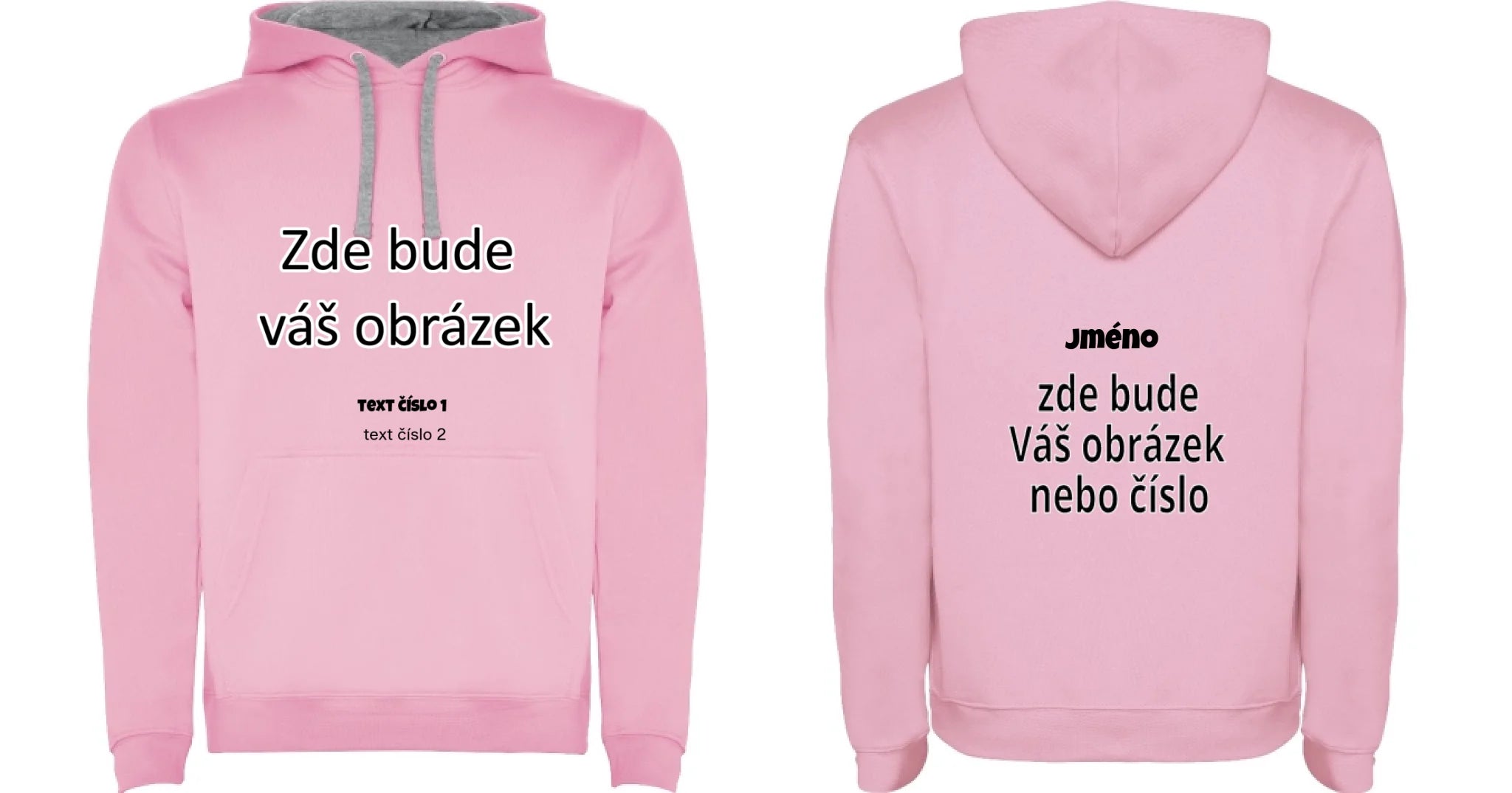 DĚTSKÁ MIKINA s kapucí s vaším motivem/fotkou potisk dopředu i na záda Růžová