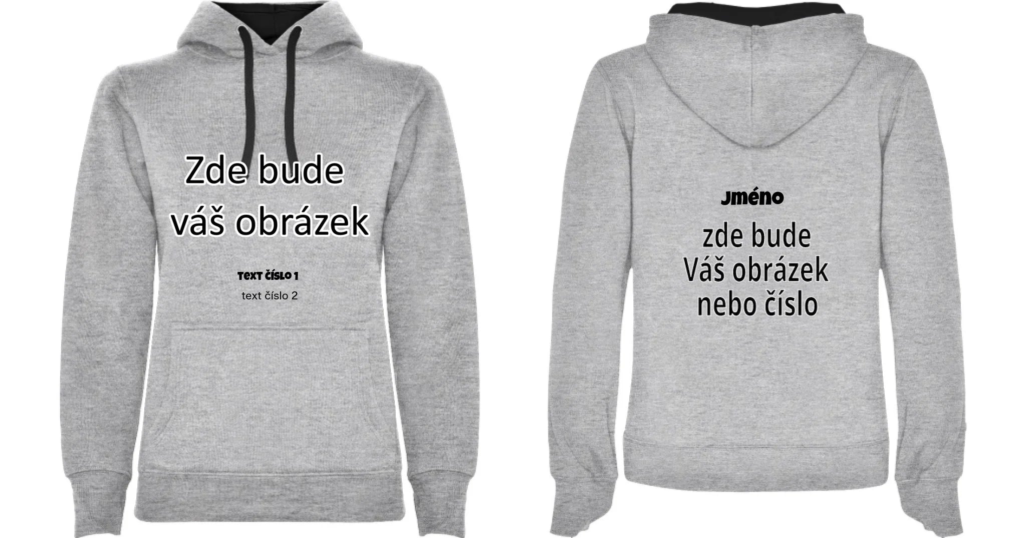 DĚTSKÁ MIKINA s kapucí s vaším motivem/fotkou potisk dopředu i na záda Melír černá