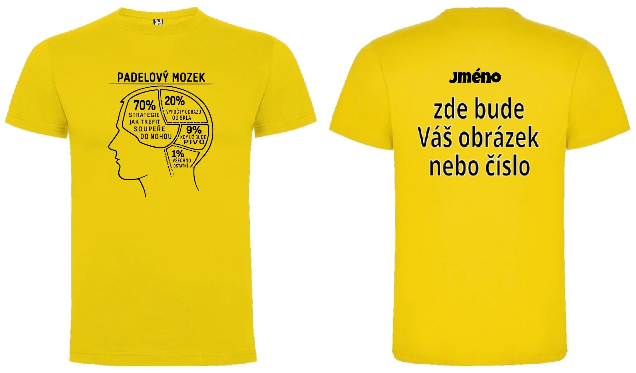 PÁNSKÉ TRIČKO PADEL MOZEK s možností personalizace motiv dopředu a na záda vlastní potisk Žlutá
