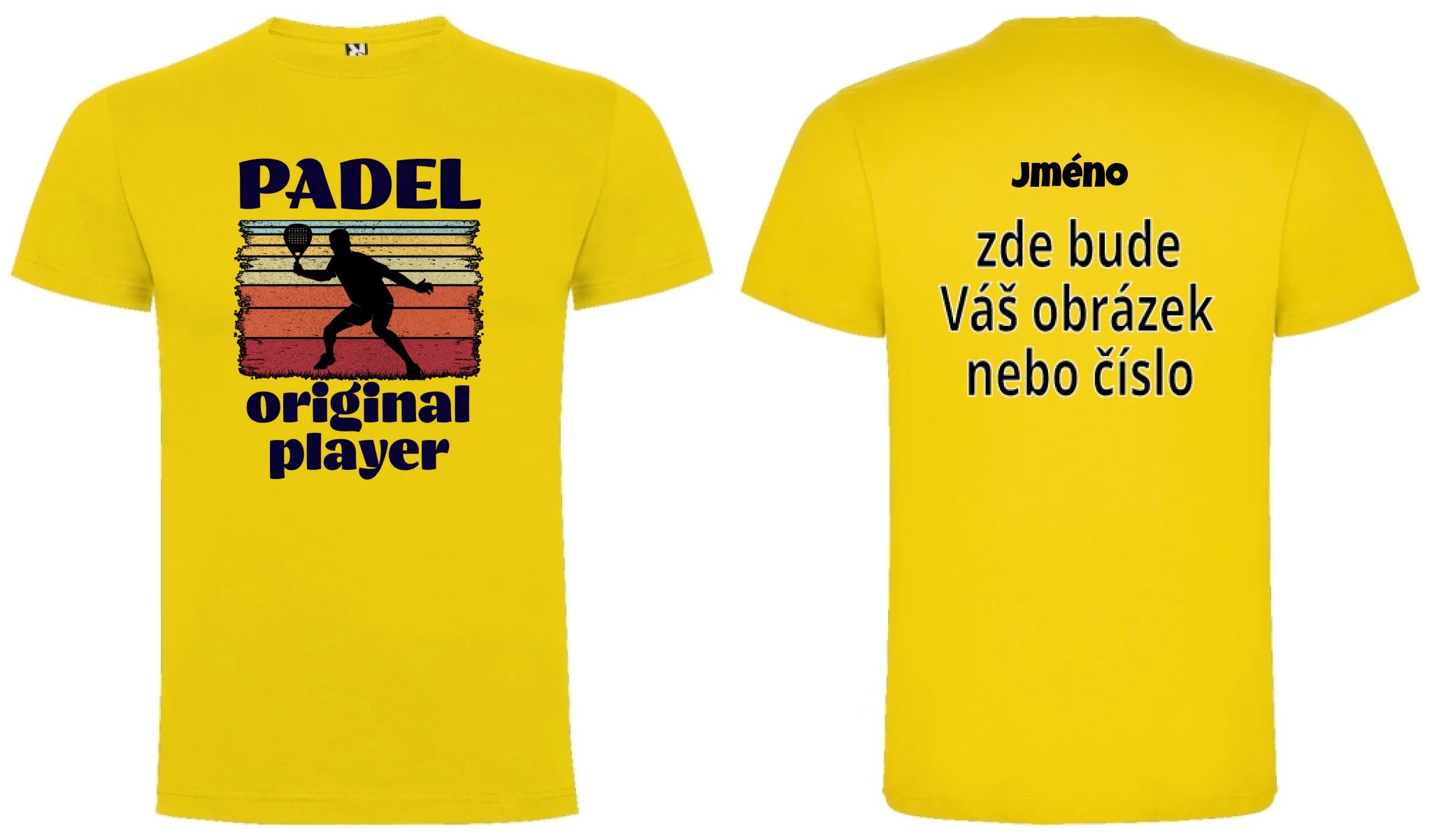 PÁNSKÉ TRIČKO PADEL ORIGINAL PLAYER s možností personalizace motiv dopředu a na záda vlastní potisk Žlutá