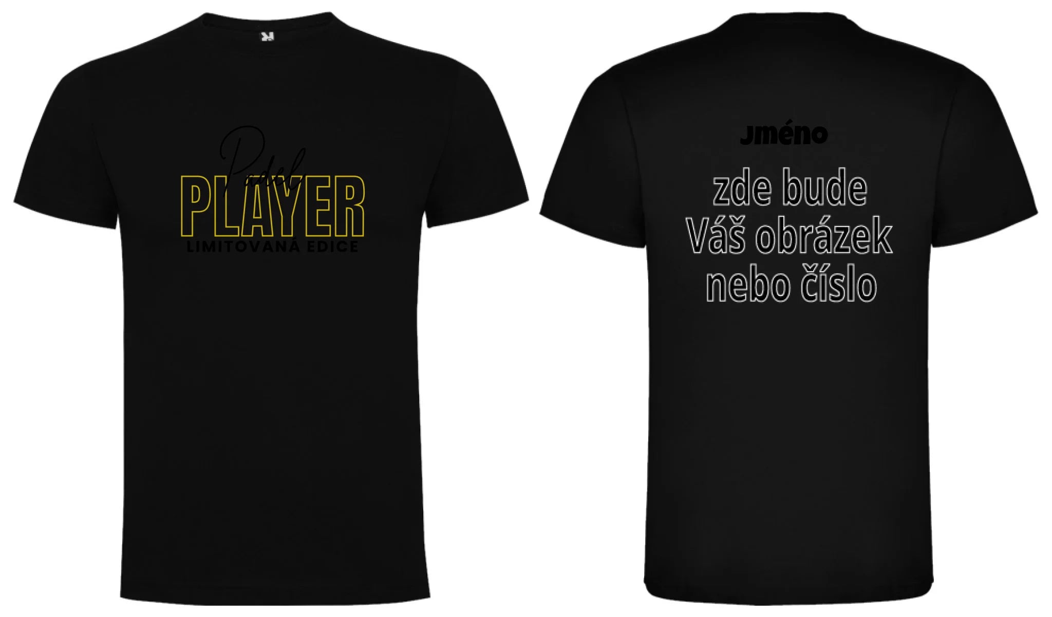 PÁNSKÉ TRIČKO PADEL PLAYER s možností personalizace motiv dopředu a na záda vlastní potisk Černá