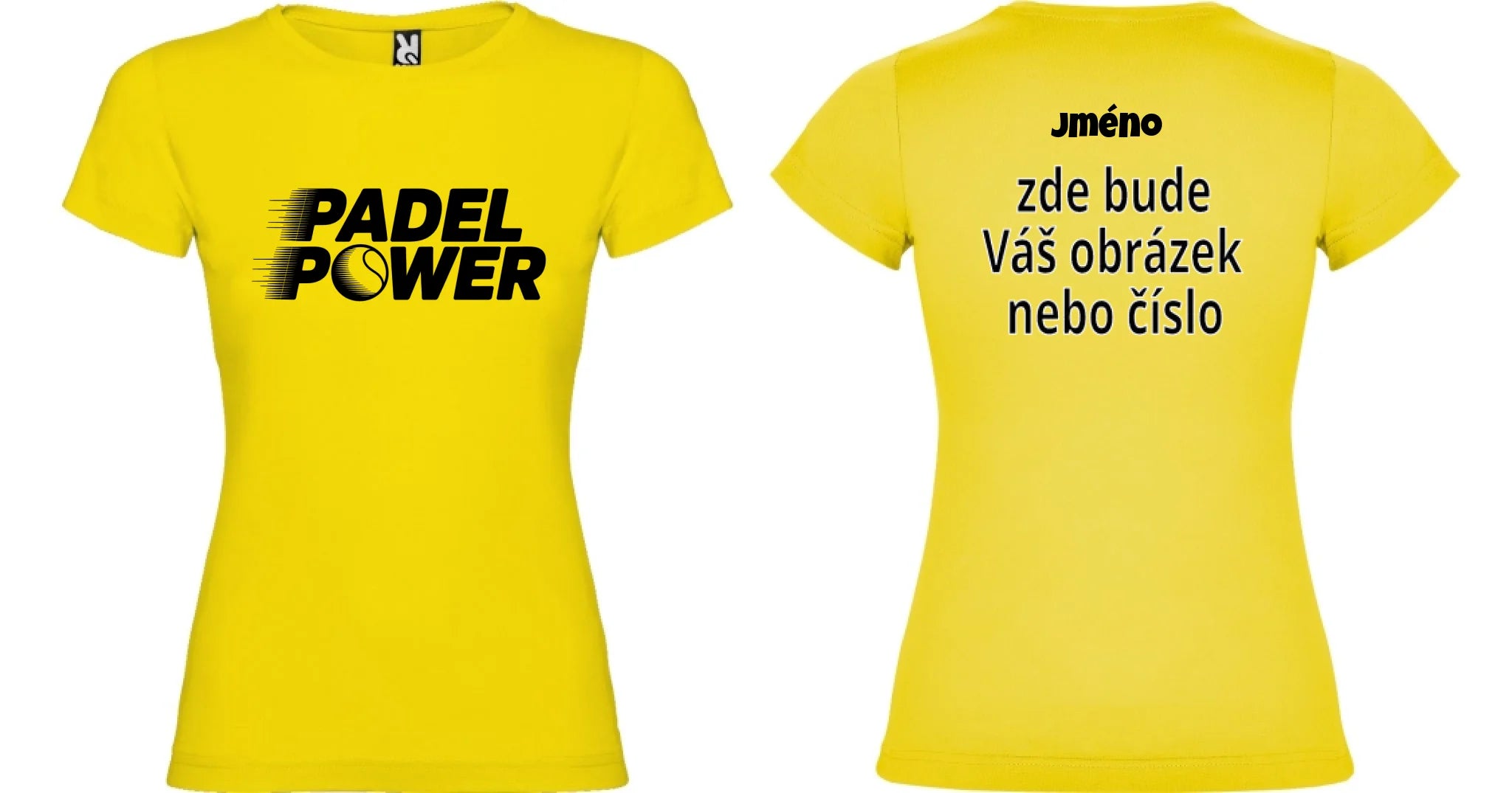 DÁMSKÉ TRIČKO PADEL POWER s možností dotisku jména, čísla, obrázku motiv dopředu a na záda vlastní potisk Žlutá