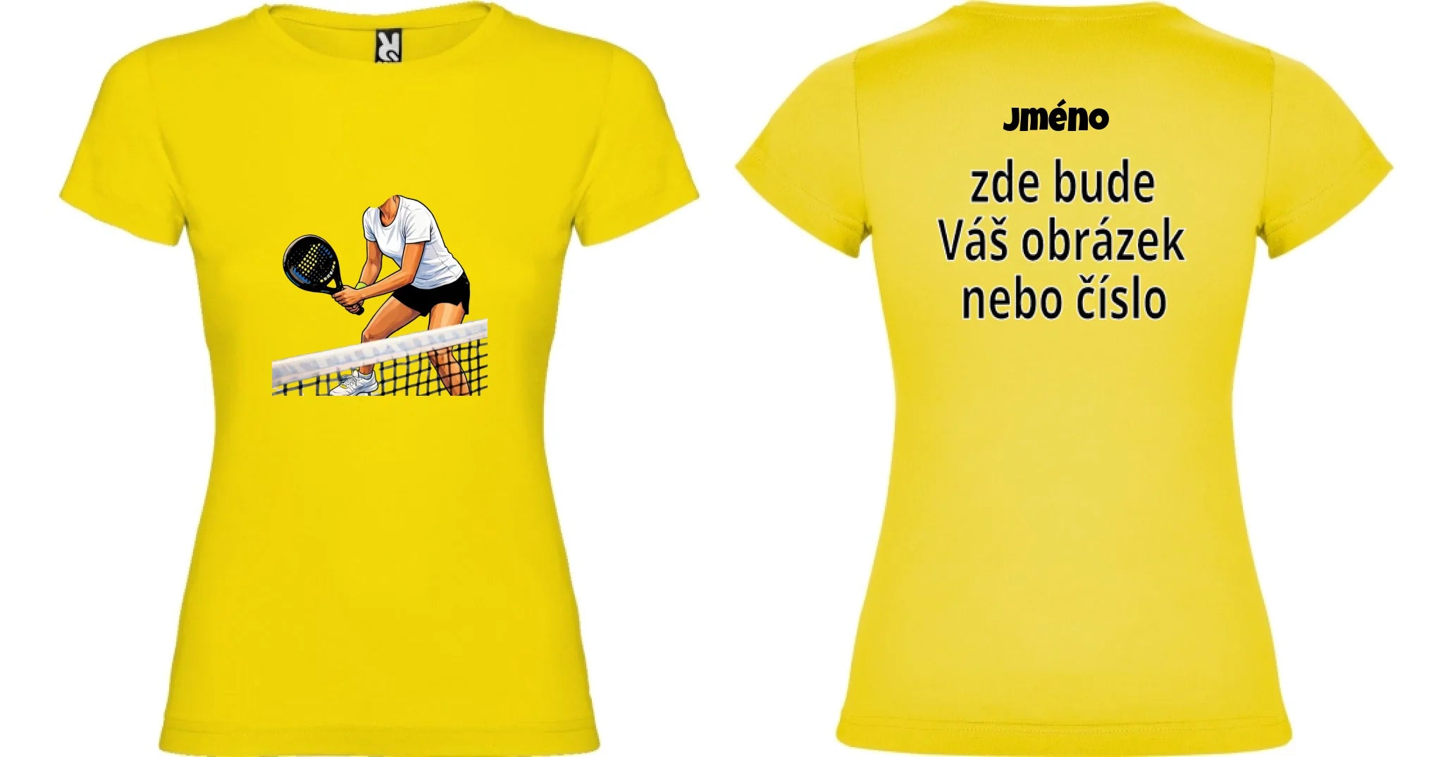 DÁMSKÉ TRIČKO s motivem PADEL (s vlastní fotkou) motiv dopředu a na záda vlastní potisk Žlutá