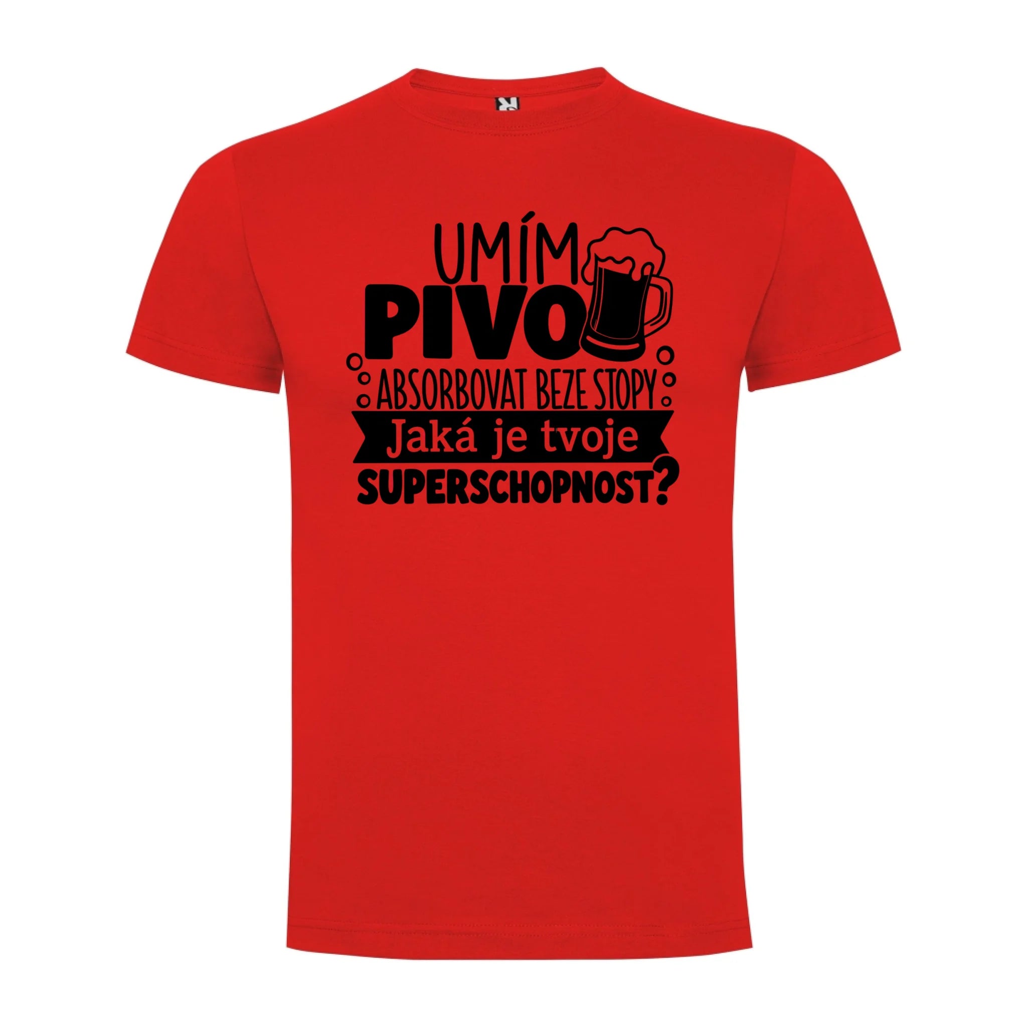 PÁNSKÉ TRIČKO PIVO SUPERSCHOPNOST s možností dotisku jména, čísla, obrázku jen motiv dopředu Červená