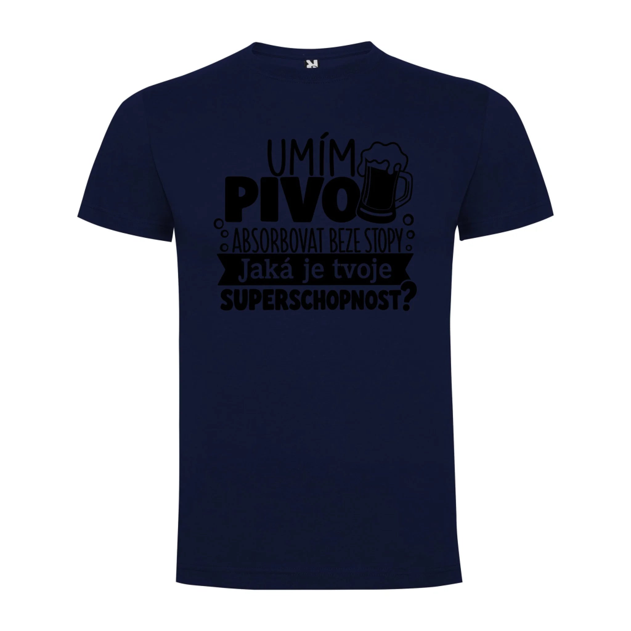 PÁNSKÉ TRIČKO PIVO SUPERSCHOPNOST s možností dotisku jména, čísla, obrázku jen motiv dopředu Námořnická modrá