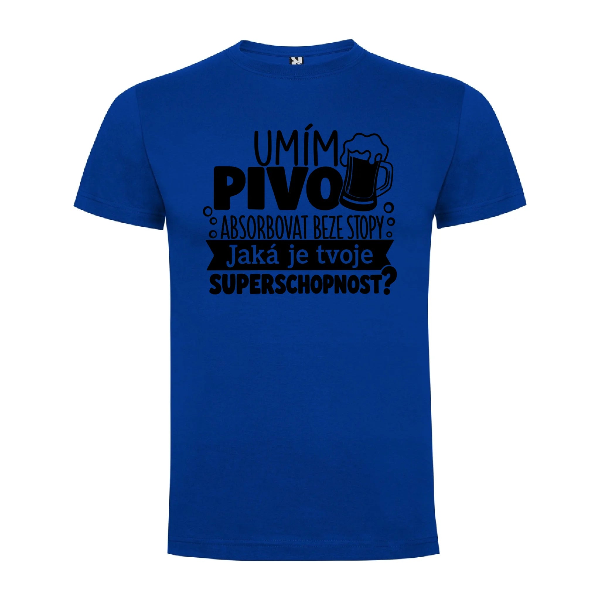 PÁNSKÉ TRIČKO PIVO SUPERSCHOPNOST s možností dotisku jména, čísla, obrázku jen motiv dopředu Modrá