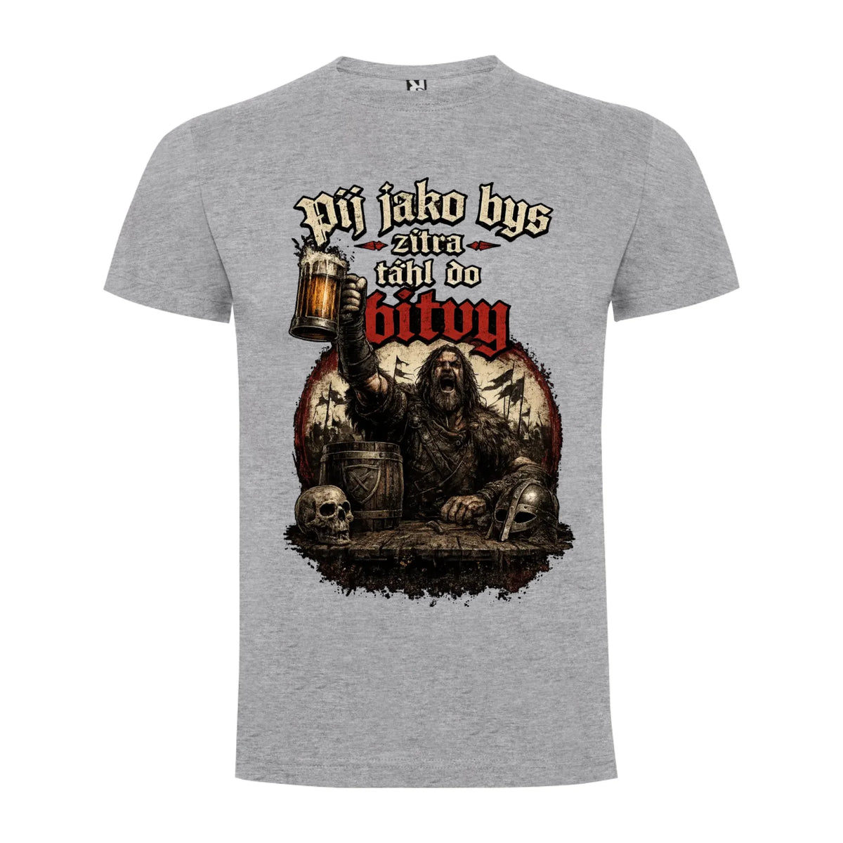 PÁNSKĚ TRIČKO PIVO PIJ JAKO BYS TÁHL DO BITVY s možností dotisku jména, čísla, obrázku jen motiv dopředu Melír