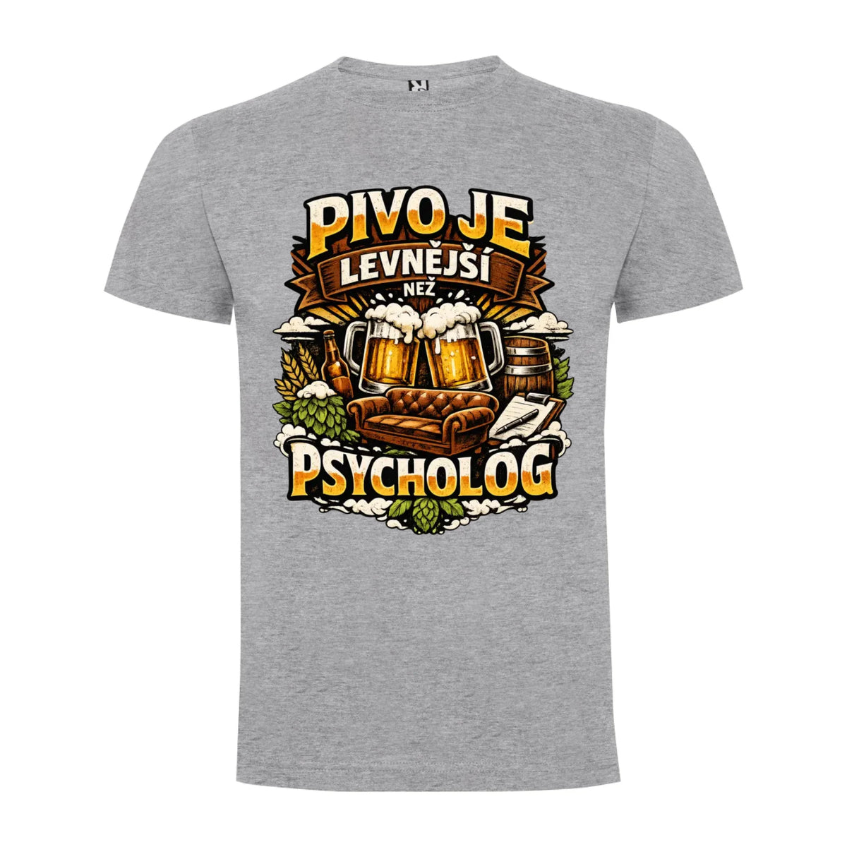 PÁNSKÉ TRIČKO PIVO JE LEVNĚJŠÍ NEŽ PSYCHOLOG s možností dotisku jména, čísla, obrázku jen motiv dopředu Melír