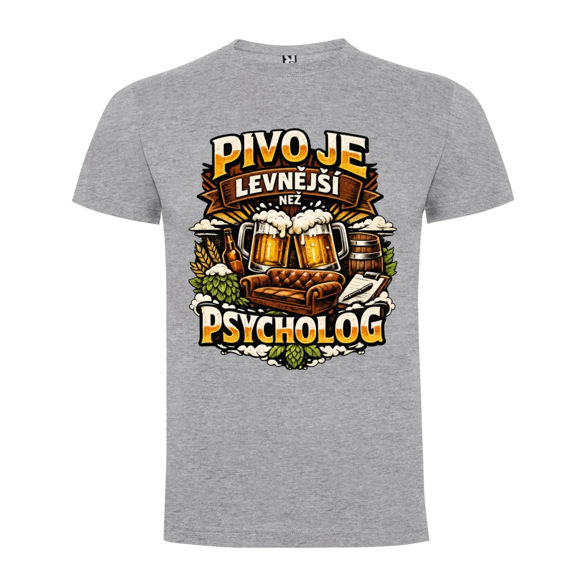 PÁNSKÉ TRIČKO PIVO JE LEVNĚJŠÍ NEŽ PSYCHOLOG s možností dotisku jména, čísla, obrázku jen motiv dopředu Melír