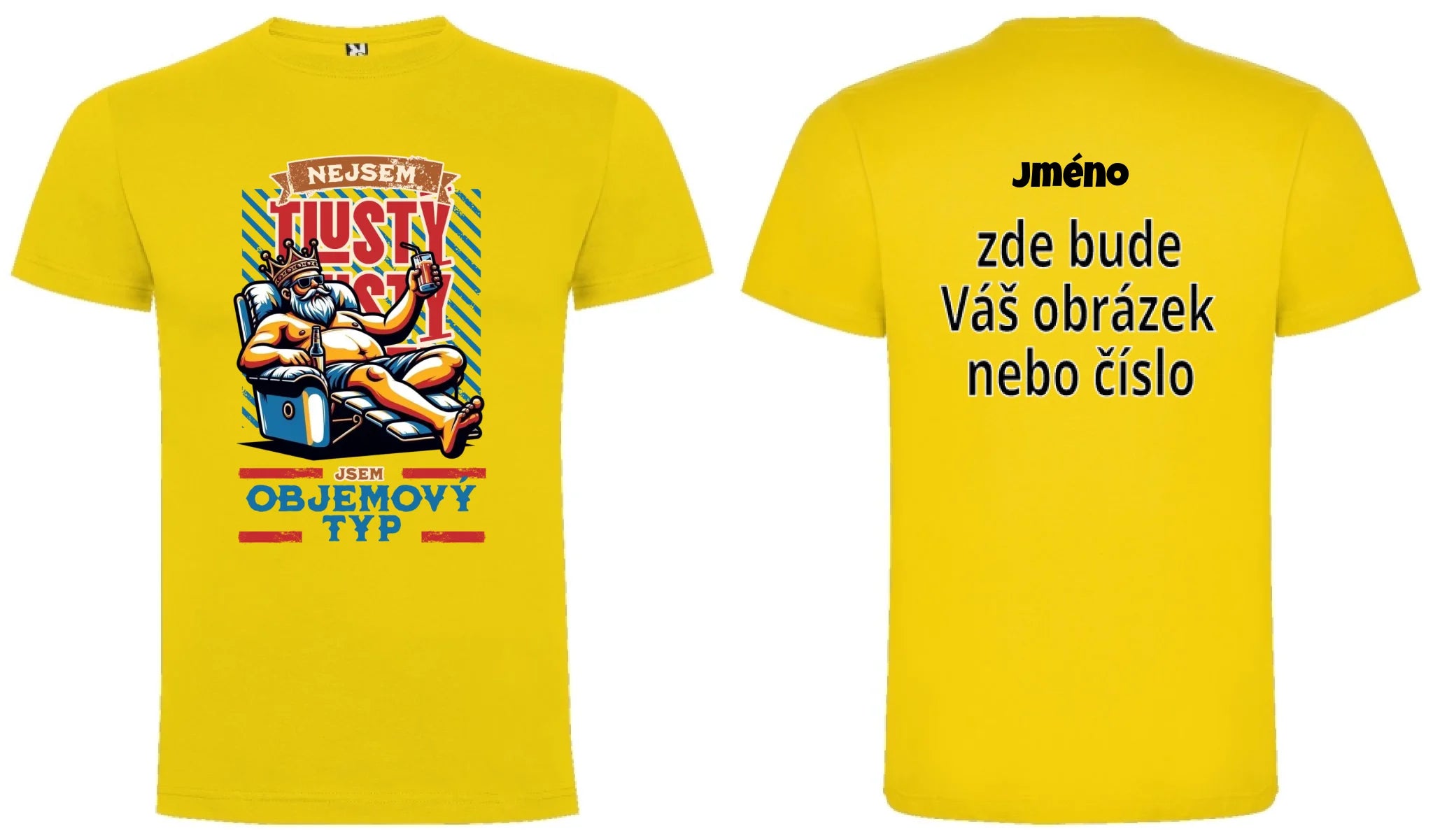 PÁNSKÉ TRIČKO PIVO OBJEMOVÝ TYP s možností dotisku jména, čísla, obrázku motiv dopředu a na záda vlastní potisk Žlutá