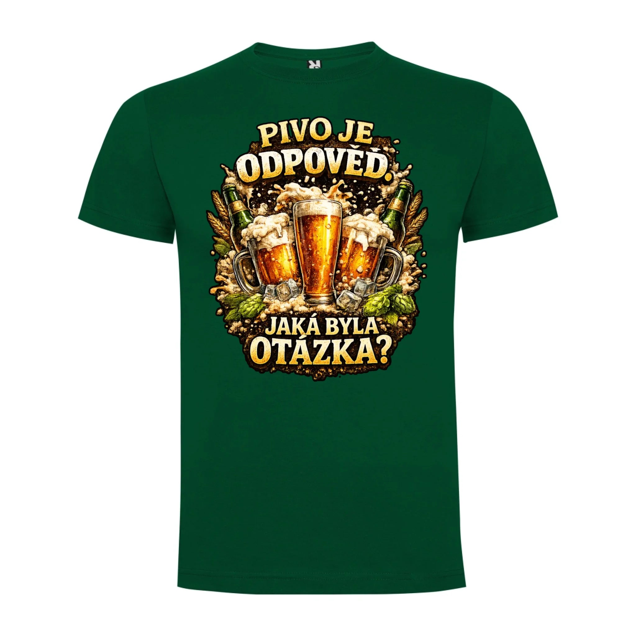 PÁNSKÉ TRIČKO PIVO JE ODPOVĚĎ s možností dotisku jména, čísla, obrázku jen motiv dopředu Tmavě zelená