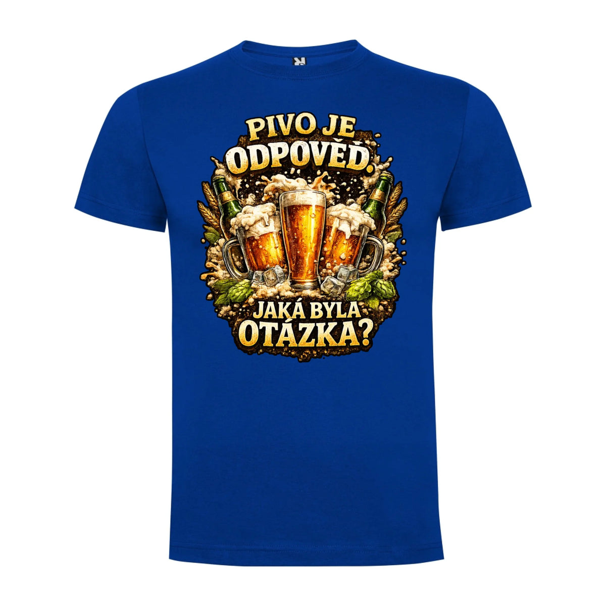 PÁNSKÉ TRIČKO PIVO JE ODPOVĚĎ s možností dotisku jména, čísla, obrázku jen motiv dopředu Modrá