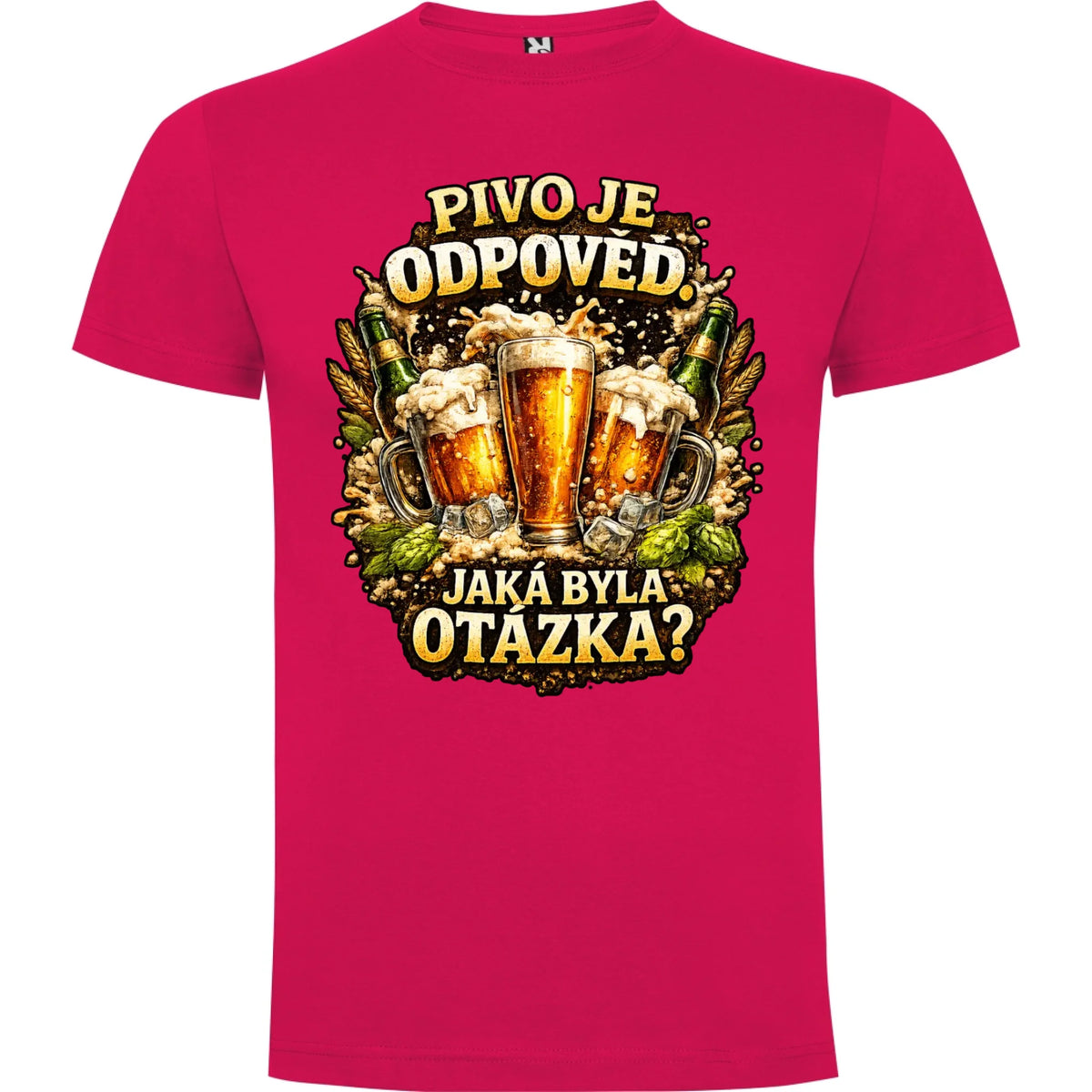 PÁNSKÉ TRIČKO PIVO JE ODPOVĚĎ s možností dotisku jména, čísla, obrázku jen motiv dopředu Růže