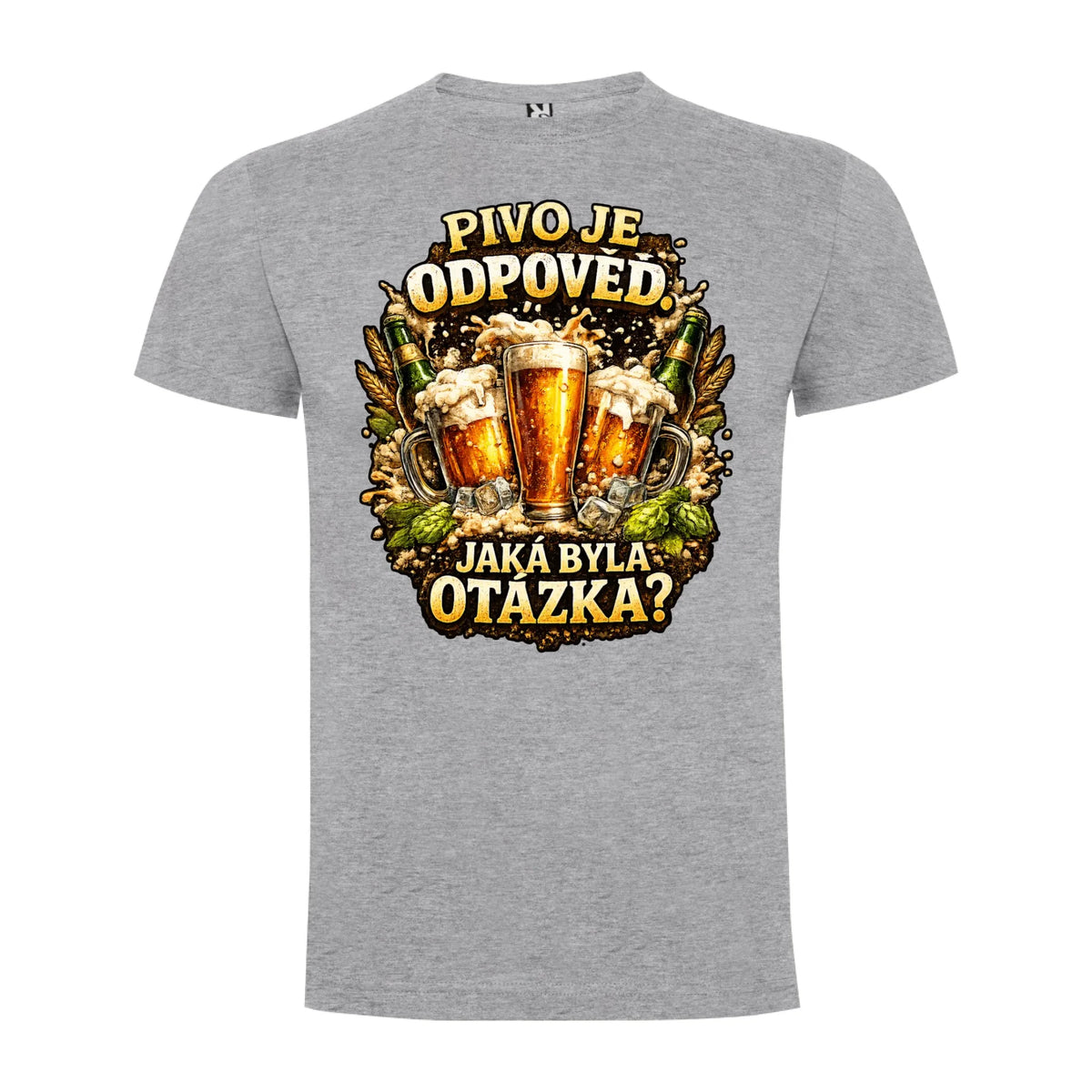 PÁNSKÉ TRIČKO PIVO JE ODPOVĚĎ s možností dotisku jména, čísla, obrázku jen motiv dopředu Melír