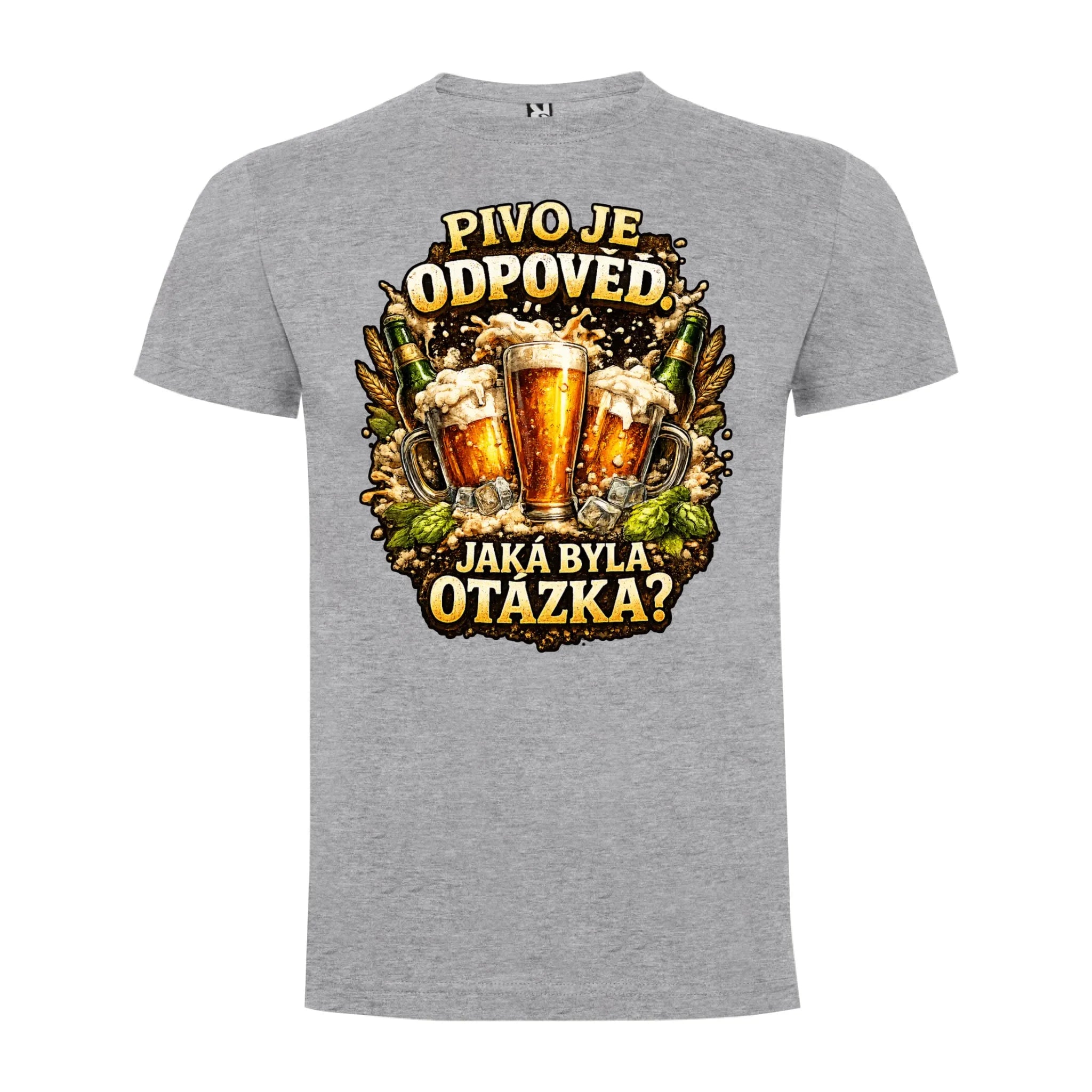 PÁNSKÉ TRIČKO PIVO JE ODPOVĚĎ s možností dotisku jména, čísla, obrázku jen motiv dopředu Melír