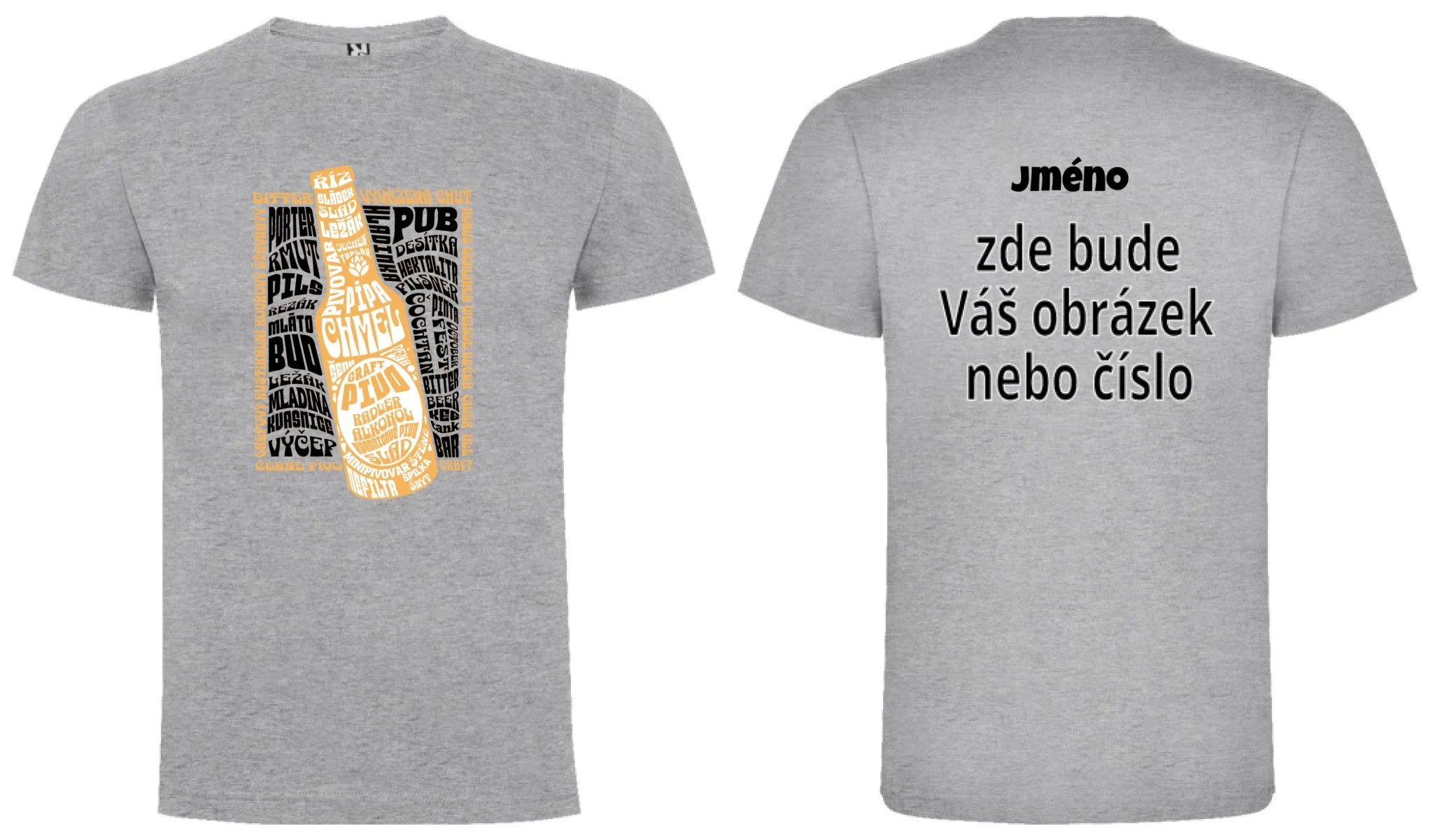 PÁNSKÉ TRIČKO PIVO POJMY s možností dotisku jména, čísla, obrázku motiv dopředu a na záda vlastní potisk Melír