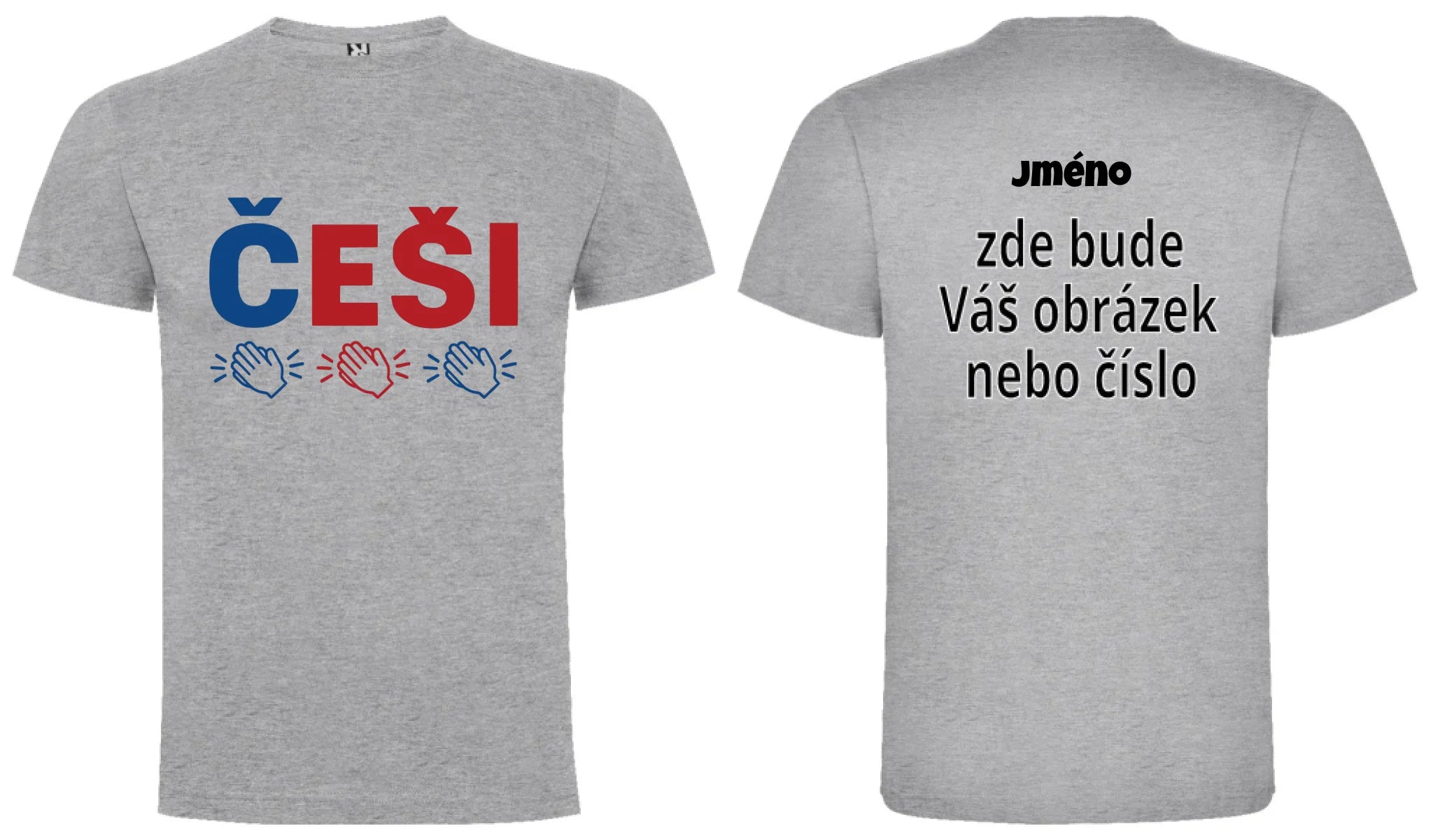 CHLAPECKÉ TRIČKO ČEŠI 5+ motivů s možností dotisku jména, čísla, obrázku motiv dopředu a na záda vlastní potisk Melír