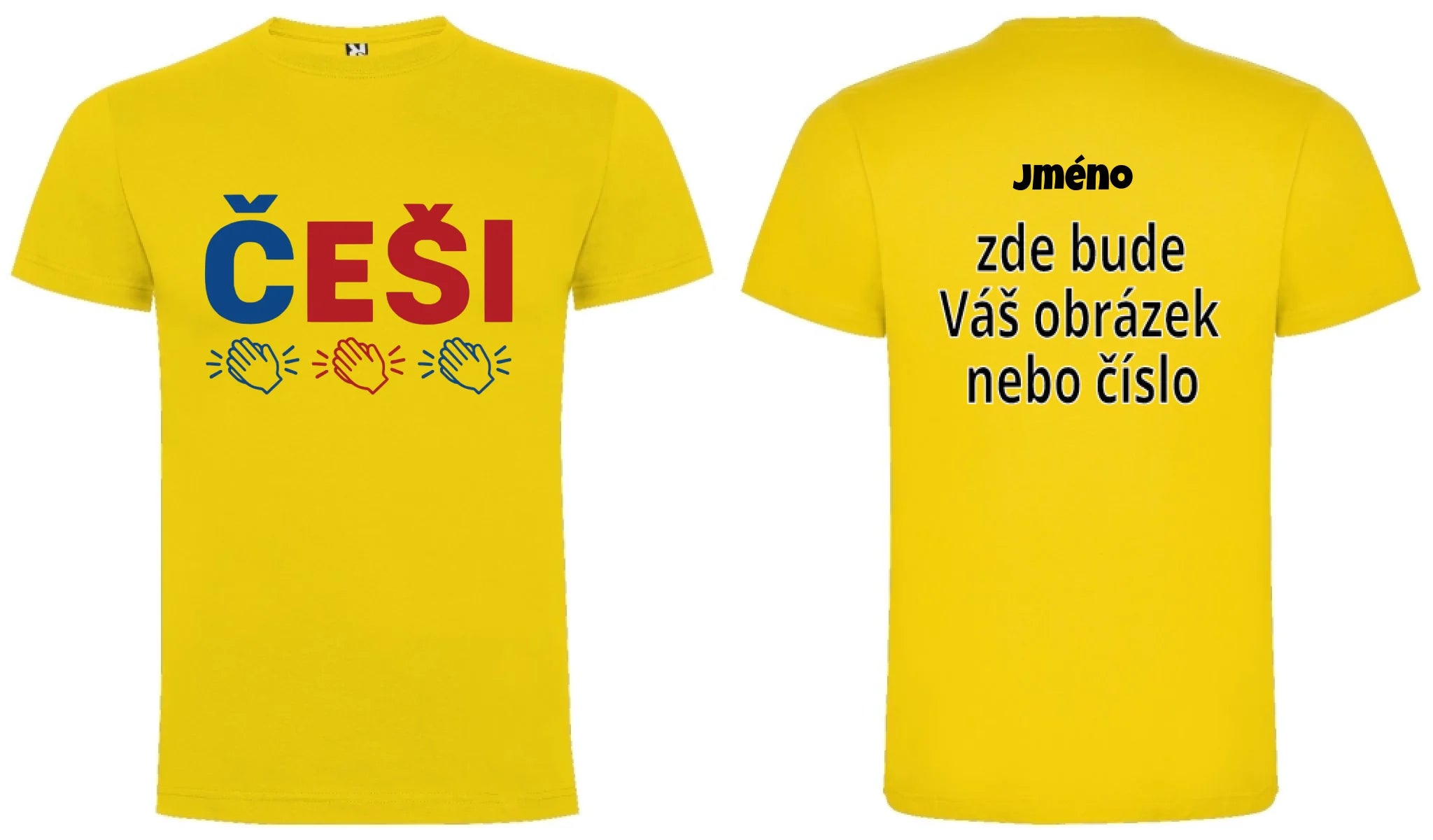 CHLAPECKÉ TRIČKO ČEŠI 5+ motivů s možností dotisku jména, čísla, obrázku motiv dopředu a na záda vlastní potisk Žlutá