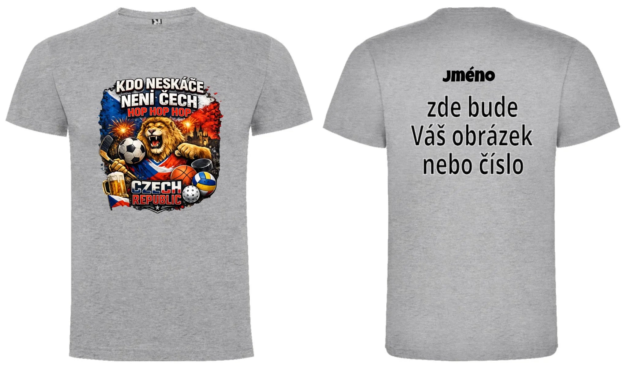 CHLAPECKÉ TRIČKO KDO NESKÁČE NENÍ ČECH s možností dotisku jména, čísla, obrázku oboustranný potisk chlapecké DOGO Melír