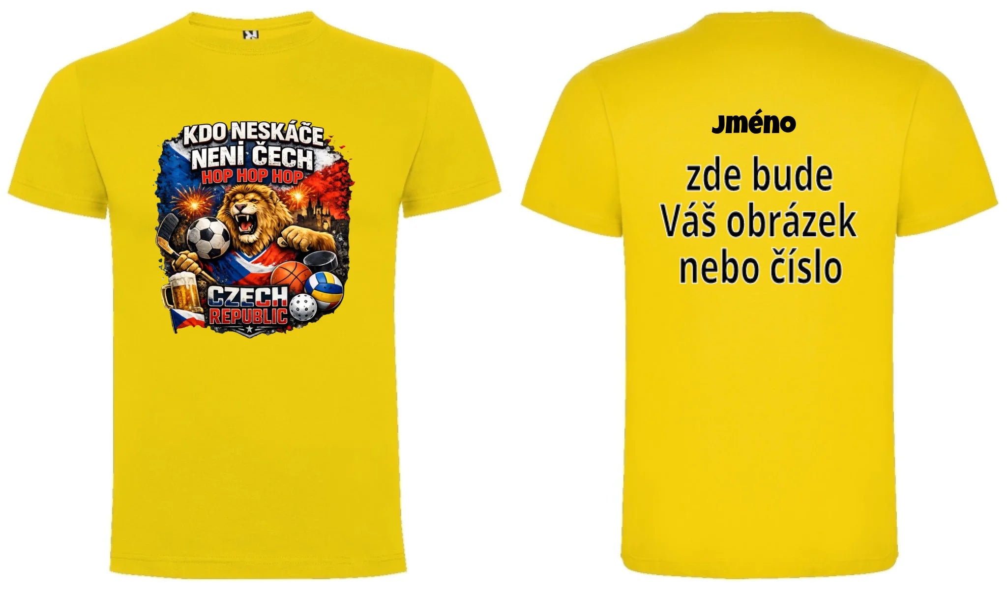 CHLAPECKÉ TRIČKO KDO NESKÁČE NENÍ ČECH s možností dotisku jména, čísla, obrázku oboustranný potisk chlapecké DOGO Žlutá