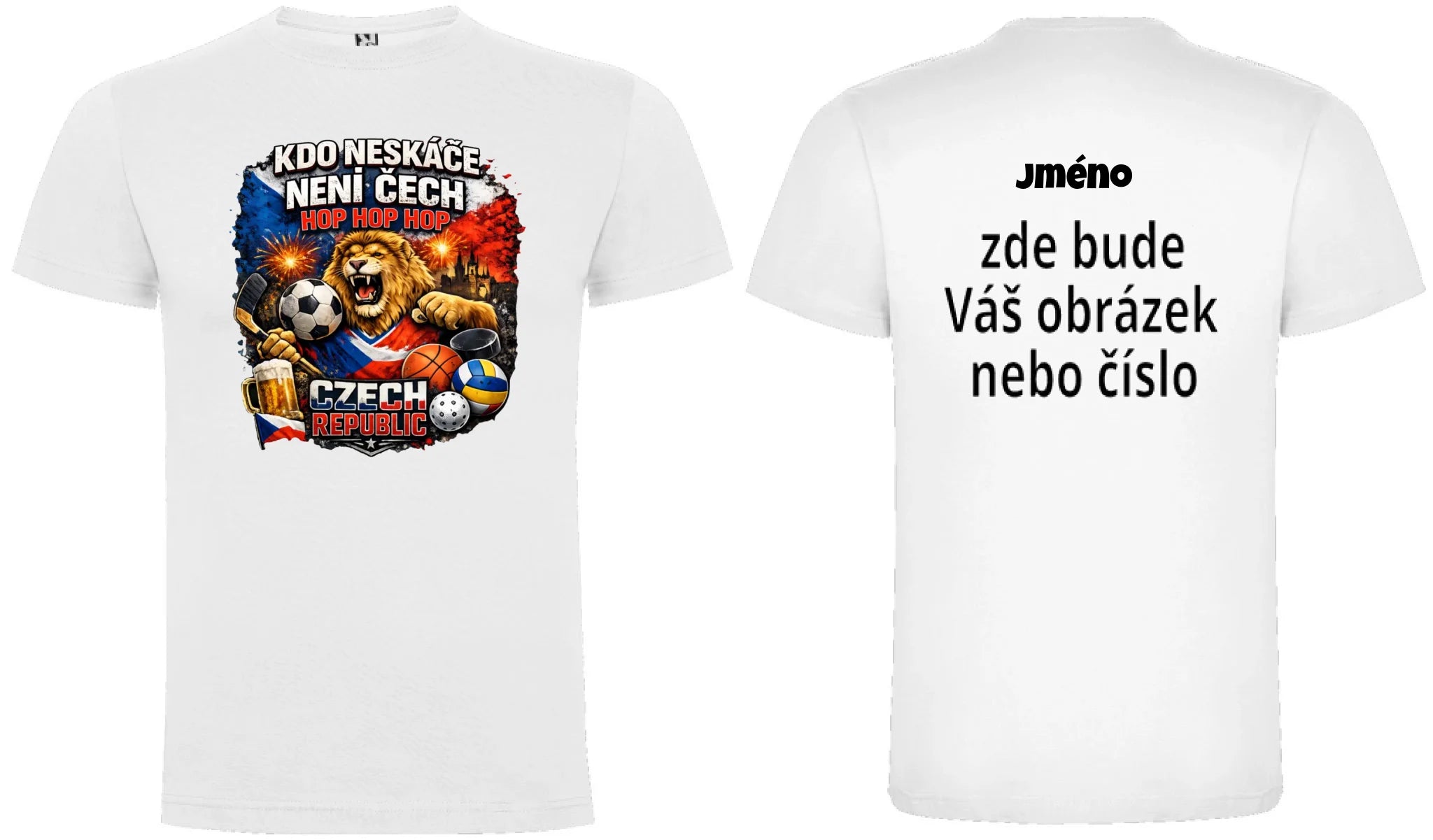 CHLAPECKÉ TRIČKO KDO NESKÁČE NENÍ ČECH s možností dotisku jména, čísla, obrázku oboustranný potisk chlapecké DOGO Bílá