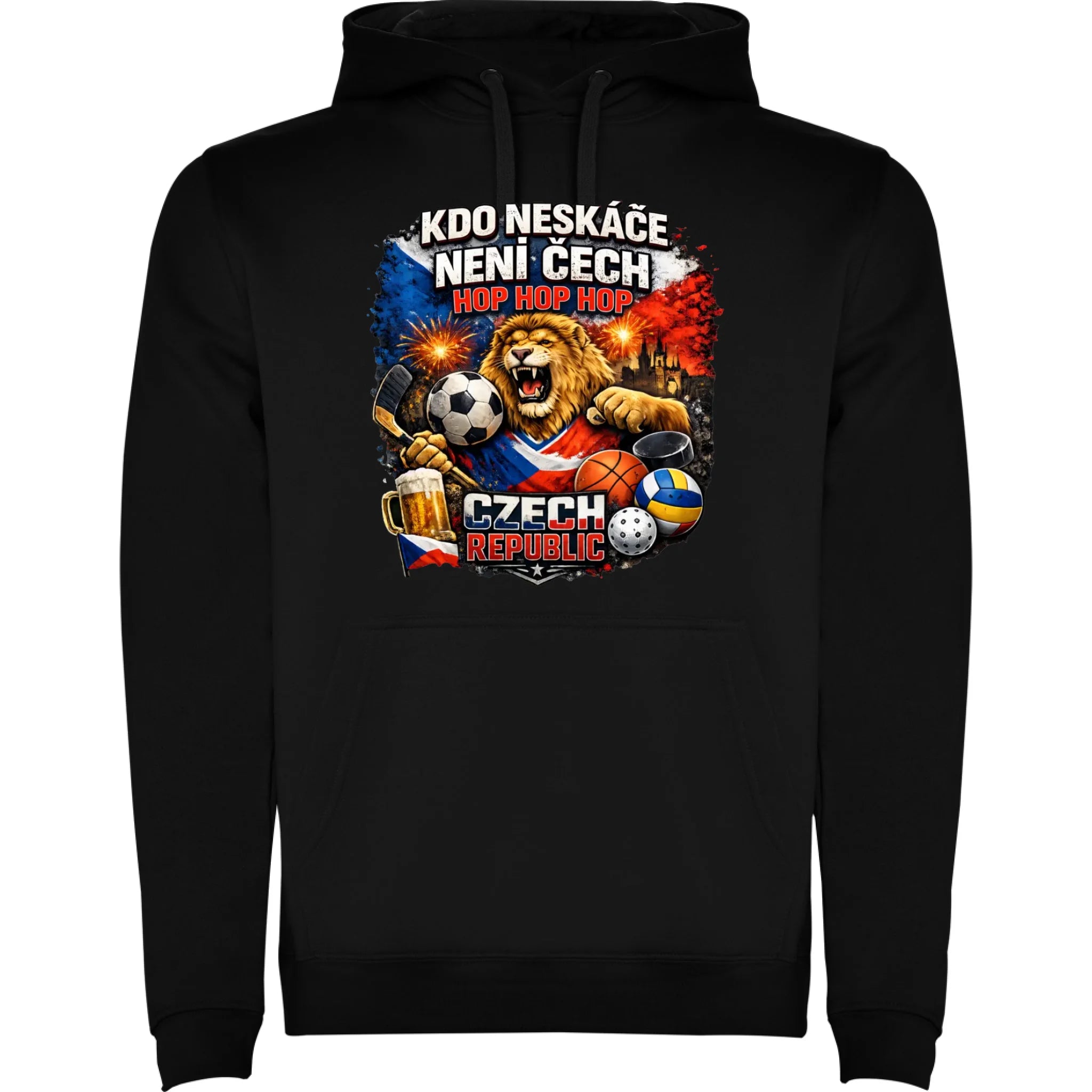 PÁNSKÁ MIKINA S KAPUCÍ ČEŠI 5+ motivů s možností dotisku jména, čísla, obrázku jen motiv dopředu Černá