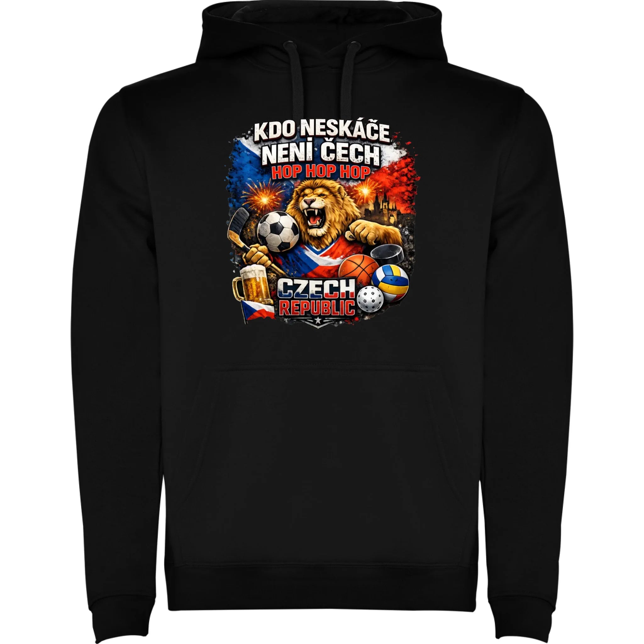 DĚTSKÁ MIKINA S KAPUCÍ ČEŠI 5+ motivů s možností dotisku jména, čísla, obrázku jen motiv dopředu Černá