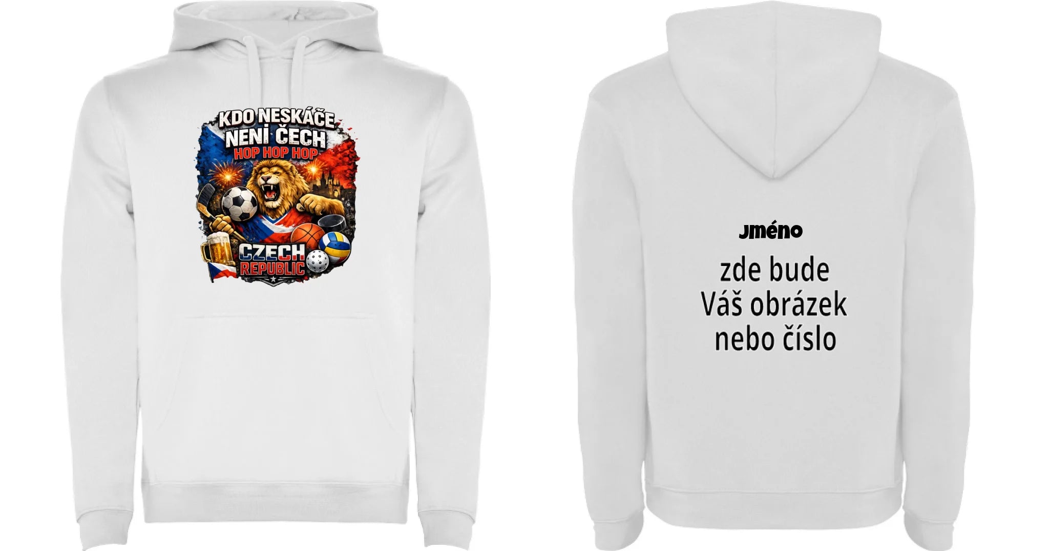 DĚTSKÁ MIKINA S KAPUCÍ ČEŠI 5+ motivů s možností dotisku jména, čísla, obrázku motiv dopředu a na záda vlastní potisk