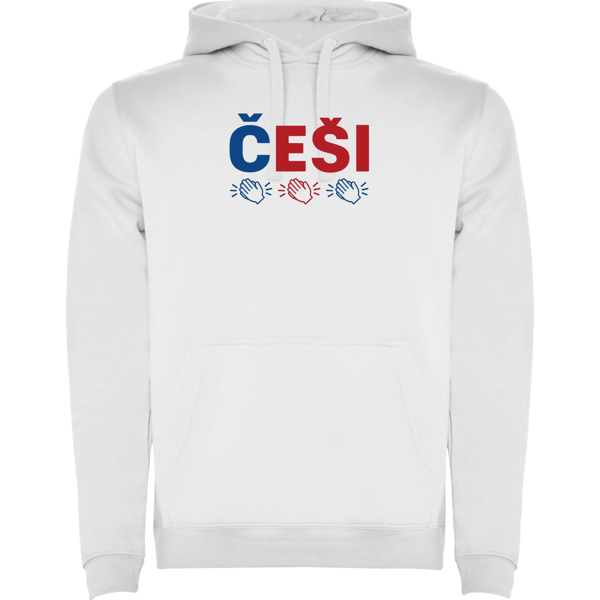 PÁNSKÁ MIKINA S KAPUCÍ KDO NESKÁČE NENÍ ČECH s možností dotisku jména, čísla, obrázku jen motiv dopředu Bílá