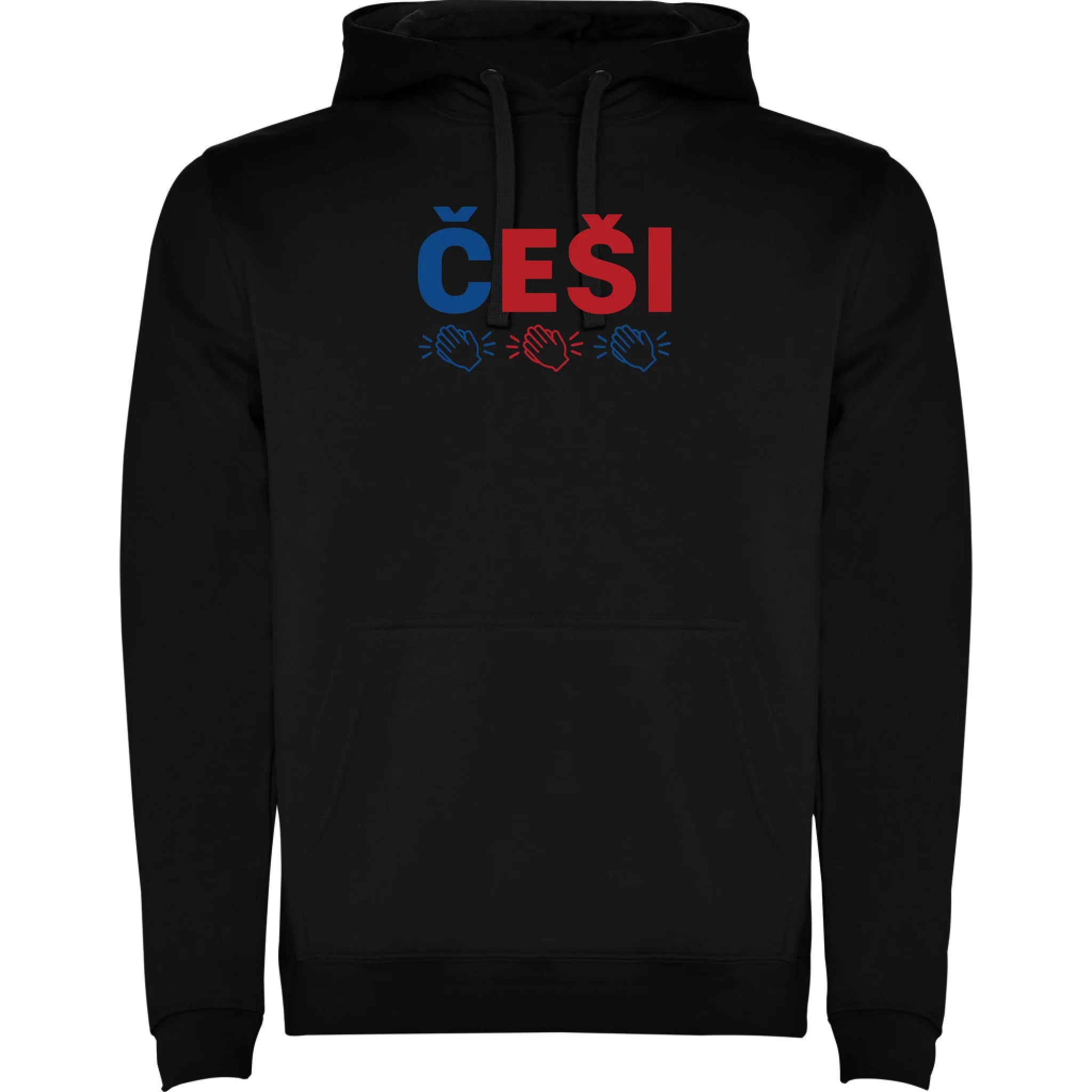 PÁNSKÁ MIKINA S KAPUCÍ KDO NESKÁČE NENÍ ČECH s možností dotisku jména, čísla, obrázku jen motiv dopředu Černá