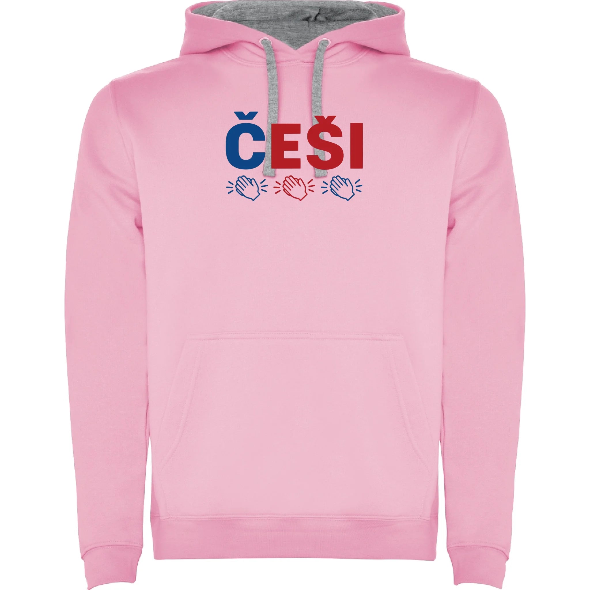 PÁNSKÁ MIKINA S KAPUCÍ KDO NESKÁČE NENÍ ČECH s možností dotisku jména, čísla, obrázku jen motiv dopředu Růžová
