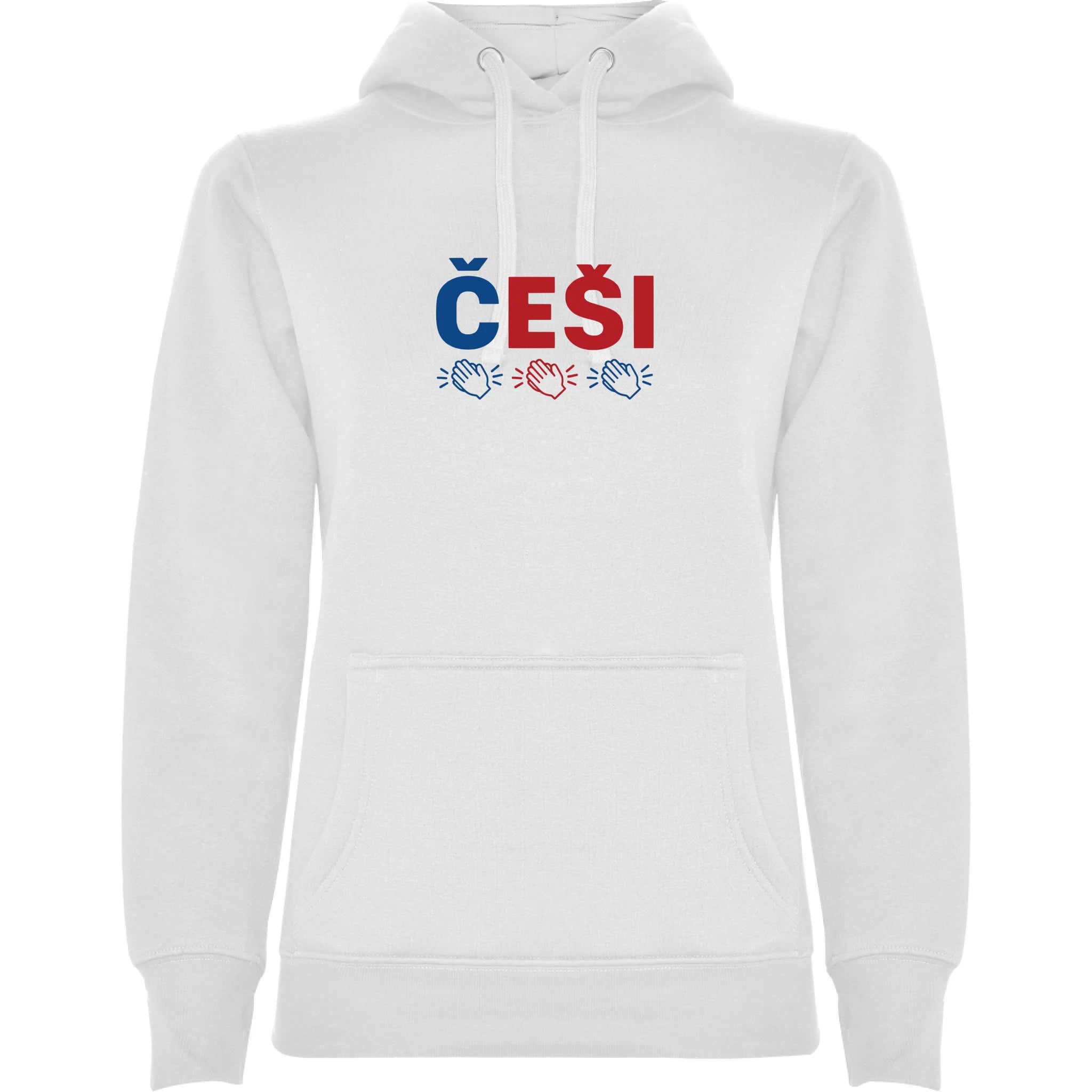 DÁMSKÁ MIKINA S KAPUCÍ KDO NESKÁČE NENÍ ČECH s možností dotisku jména, čísla, obrázku jen motiv dopředu Bílá