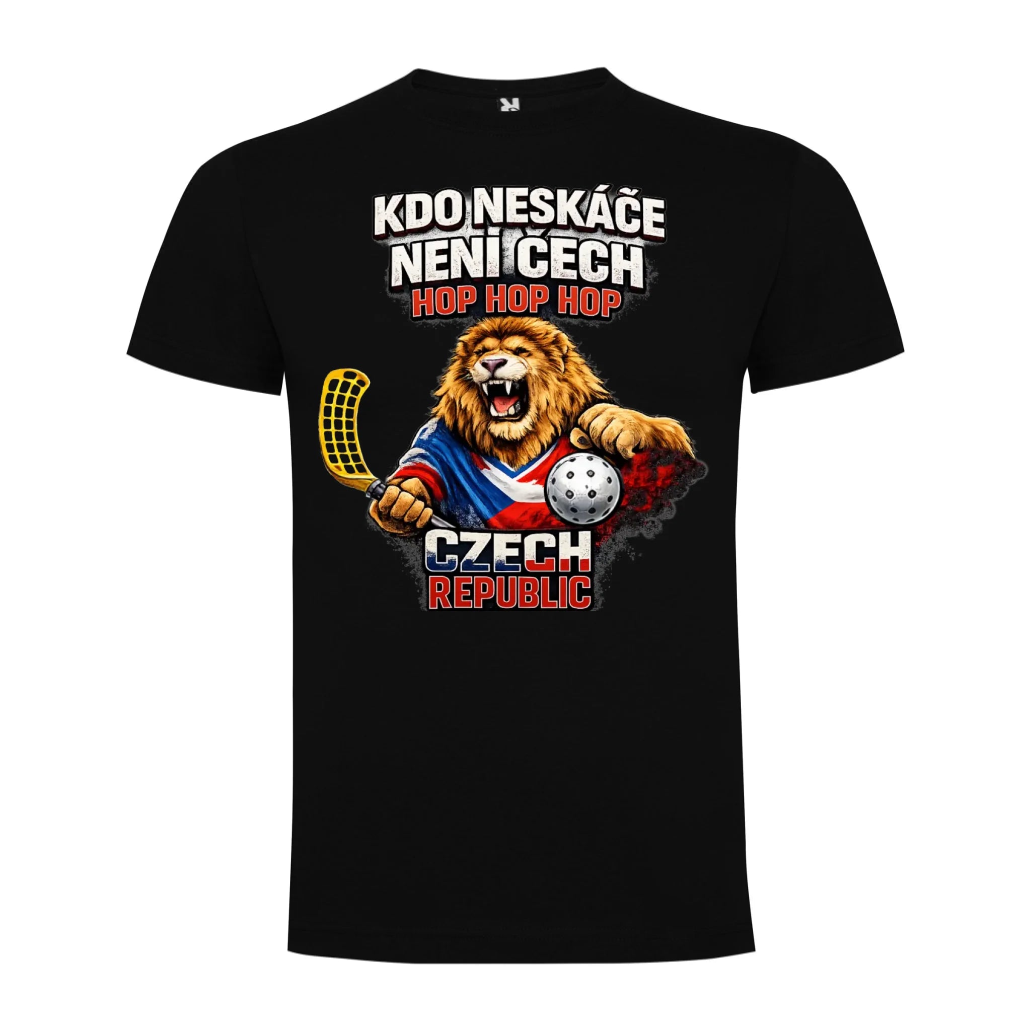 PÁNSKÉ TRIČKO FLORBAL KDO NESKÁĆE NENÍ ČECH s možností dotisku jména, čísla, obrázku jen motiv dopředu Černá