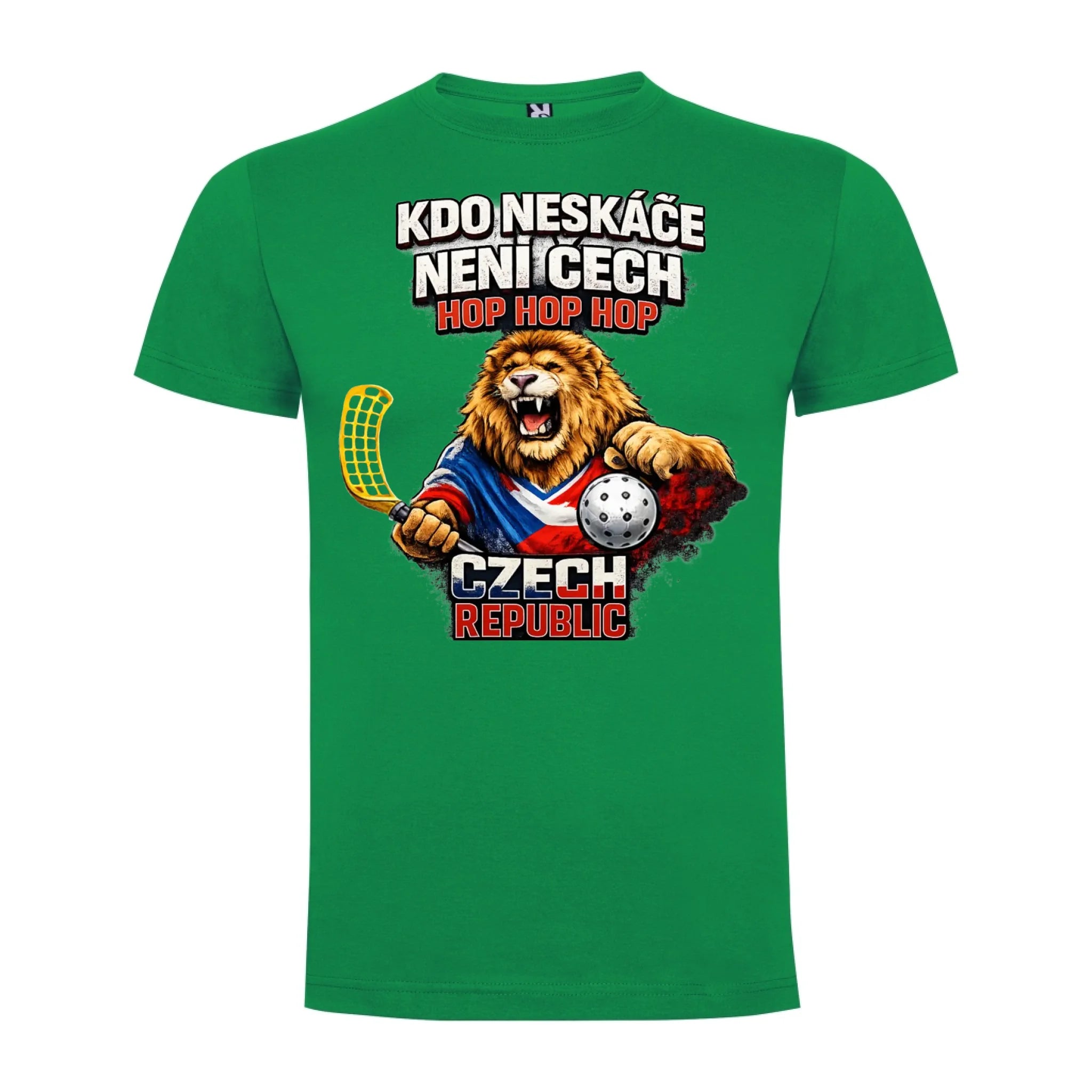 PÁNSKÉ TRIČKO FLORBAL KDO NESKÁĆE NENÍ ČECH s možností dotisku jména, čísla, obrázku jen motiv dopředu Zelená