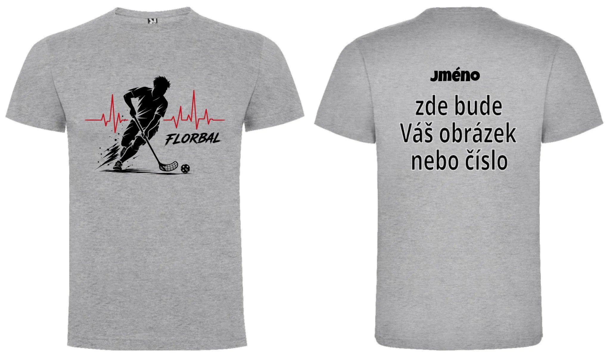 PÁNSKÉ TRIČKO FLORBAL HEARTBEAT s možností dotisku jména, čísla, obrázku motiv dopředu a na záda vlastní potisk Melír