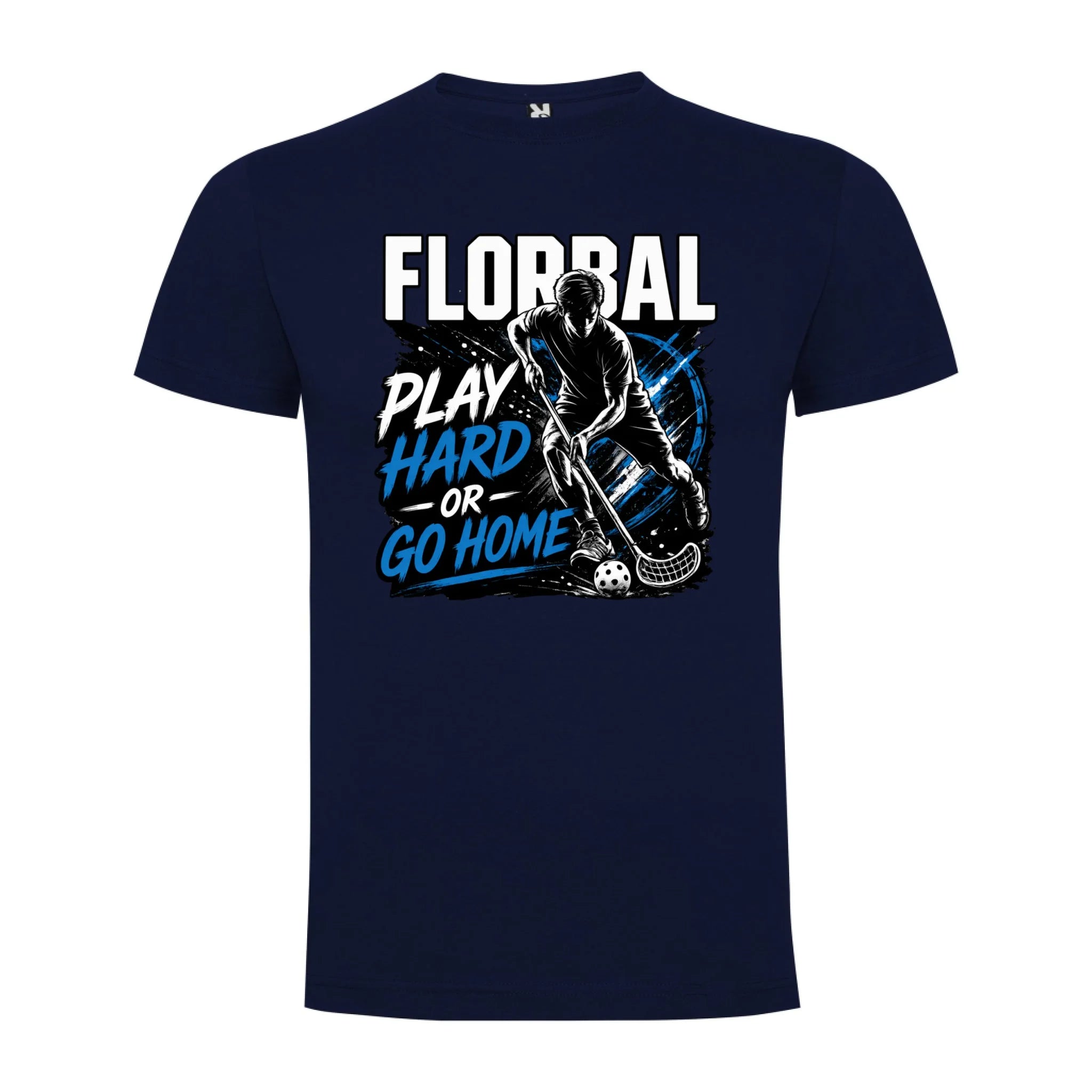 PÁNSKÉ TRIČKO FLORBAL PLAY HARD s možností dotisku jména, čísla, obrázku jen motiv dopředu Námořnická modrá
