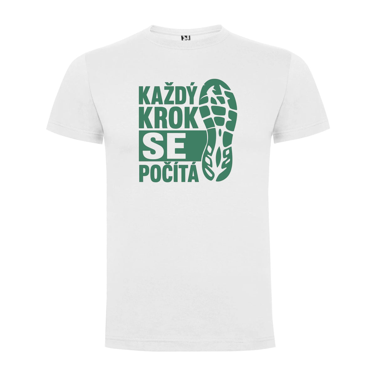 PÁNSKÉ TRIČKO KAŽDÝ KROK SE POČÍTÁ s možností dotisku jména, čísla, obrázku jen motiv dopředu Bílá