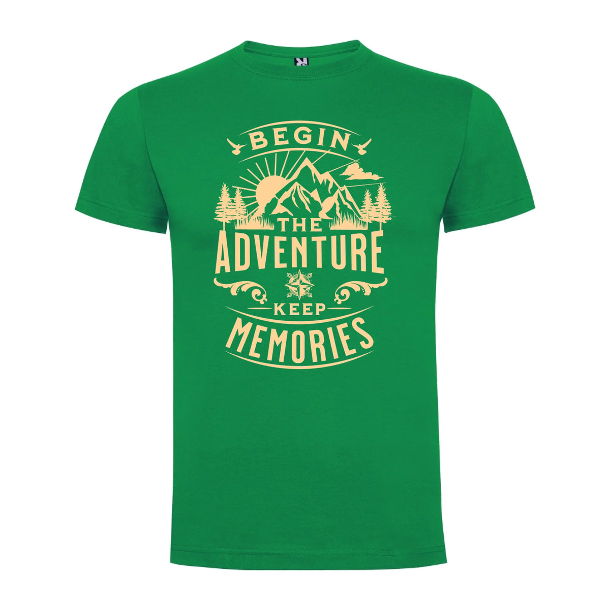 PÁNSKÉ TRIČKO BEGIN THE ADVENTURE s možností dotisku jména, čísla, obrázku jen motiv dopředu Zelená