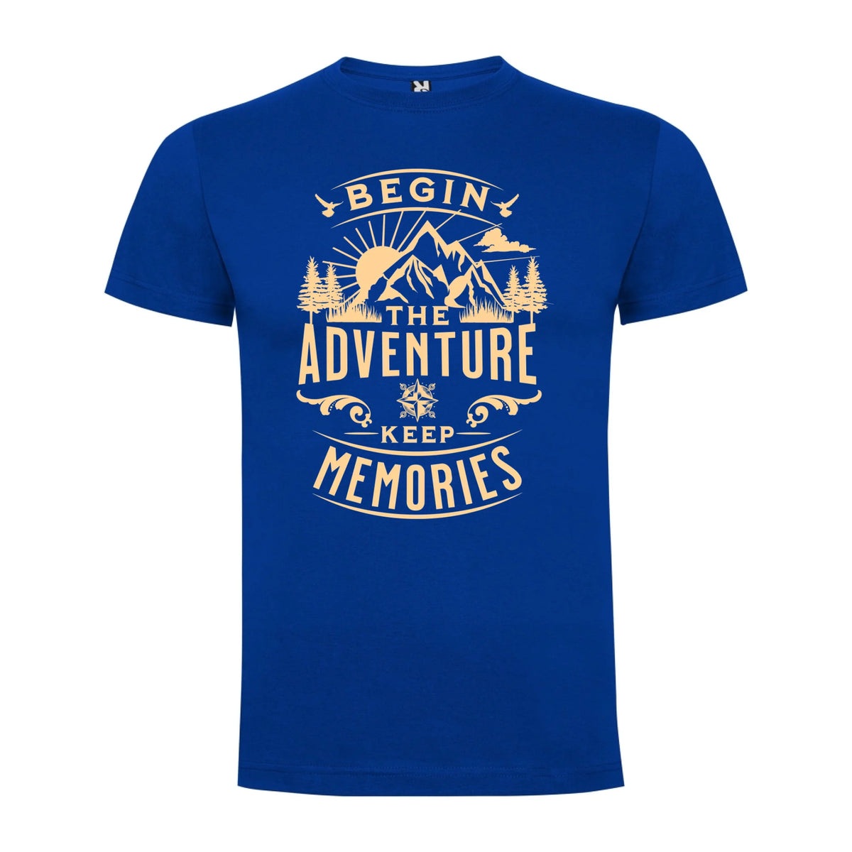 PÁNSKÉ TRIČKO BEGIN THE ADVENTURE s možností dotisku jména, čísla, obrázku jen motiv dopředu Modrá