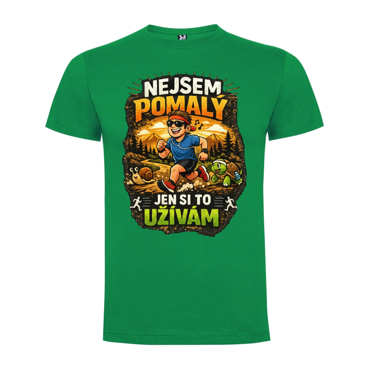 PÁNSKÉ TRIČKO BĚH NEJSEM POMALÝ s možností dotisku jména, čísla, obrázku jen motiv dopředu Zelená