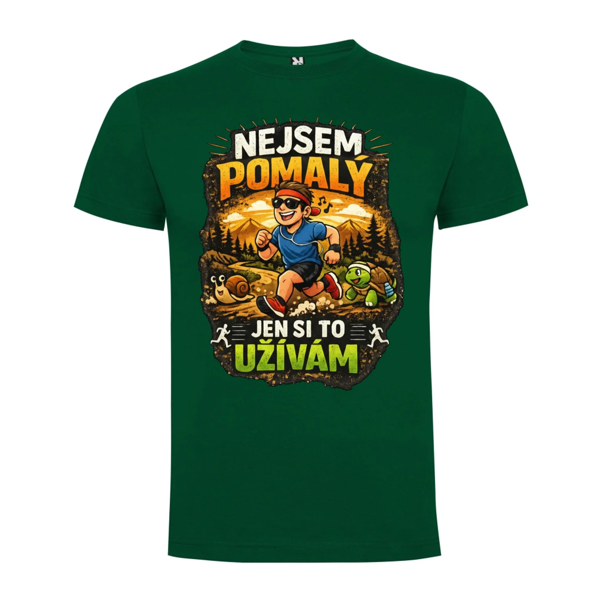 PÁNSKÉ TRIČKO BĚH NEJSEM POMALÝ s možností dotisku jména, čísla, obrázku jen motiv dopředu Tmavě zelená
