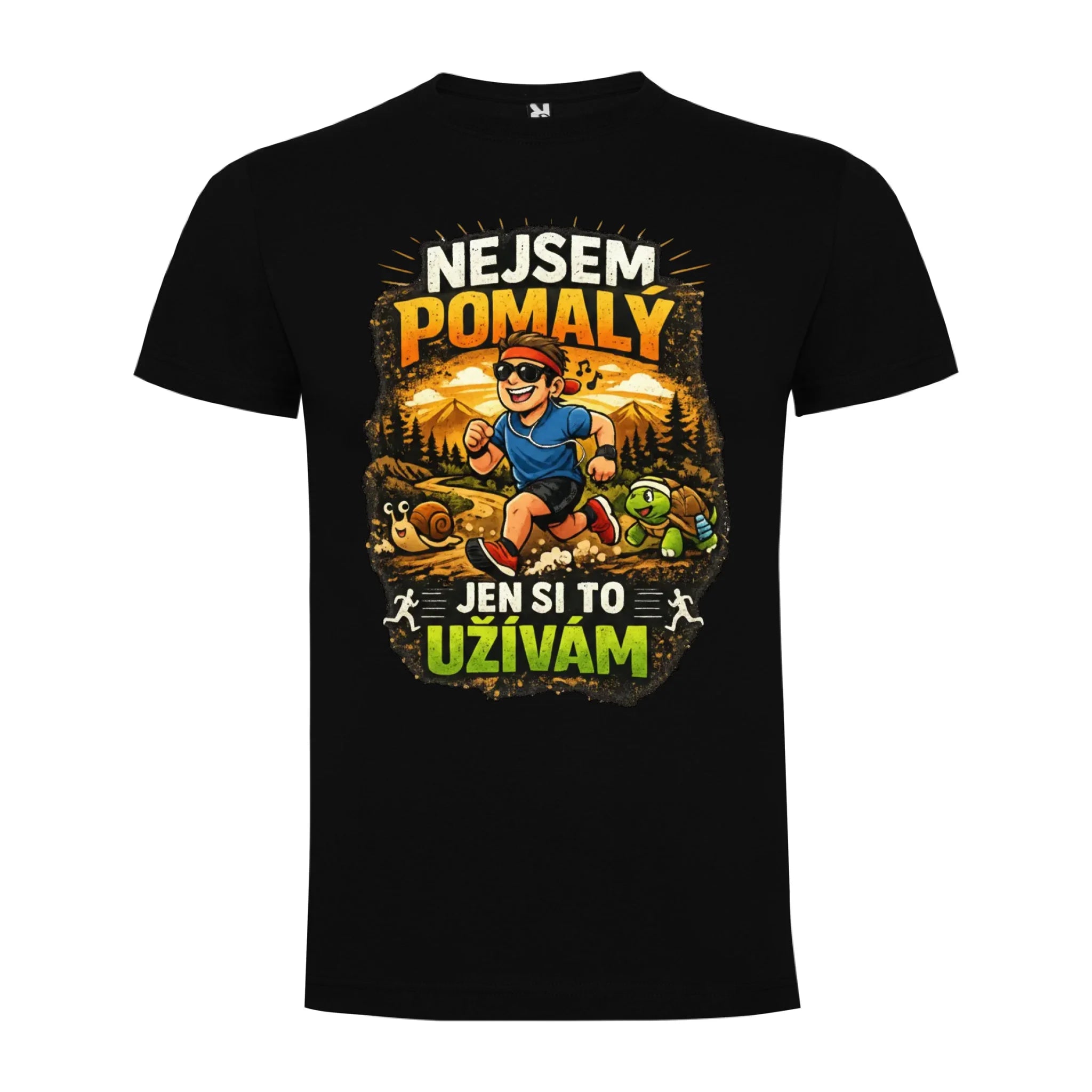 PÁNSKÉ TRIČKO BĚH NEJSEM POMALÝ s možností dotisku jména, čísla, obrázku jen motiv dopředu Černá