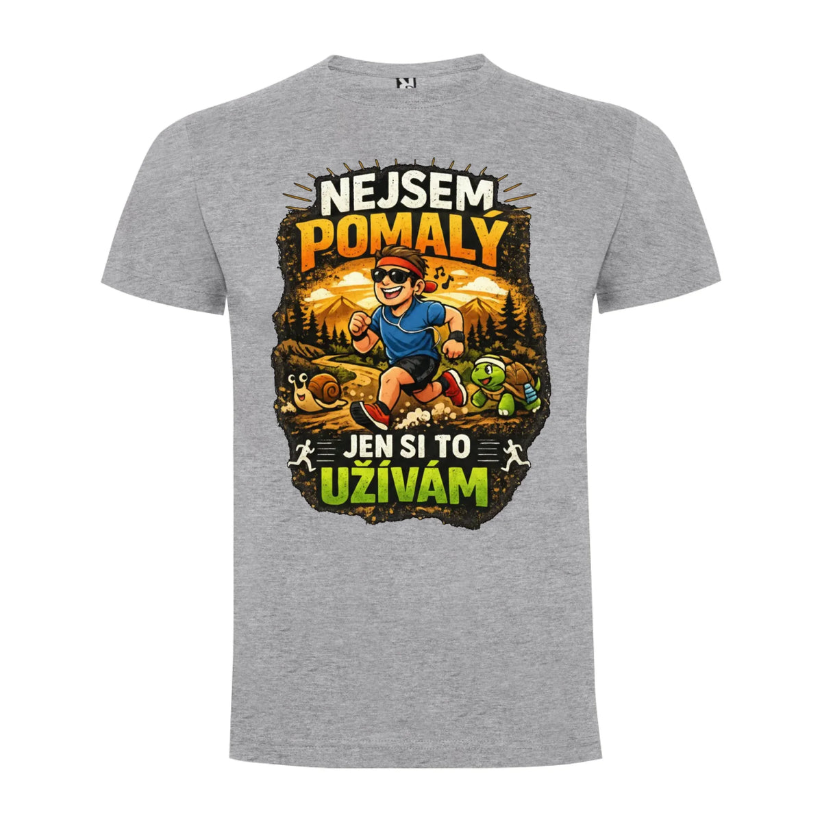 PÁNSKÉ TRIČKO BĚH NEJSEM POMALÝ s možností dotisku jména, čísla, obrázku jen motiv dopředu Melír